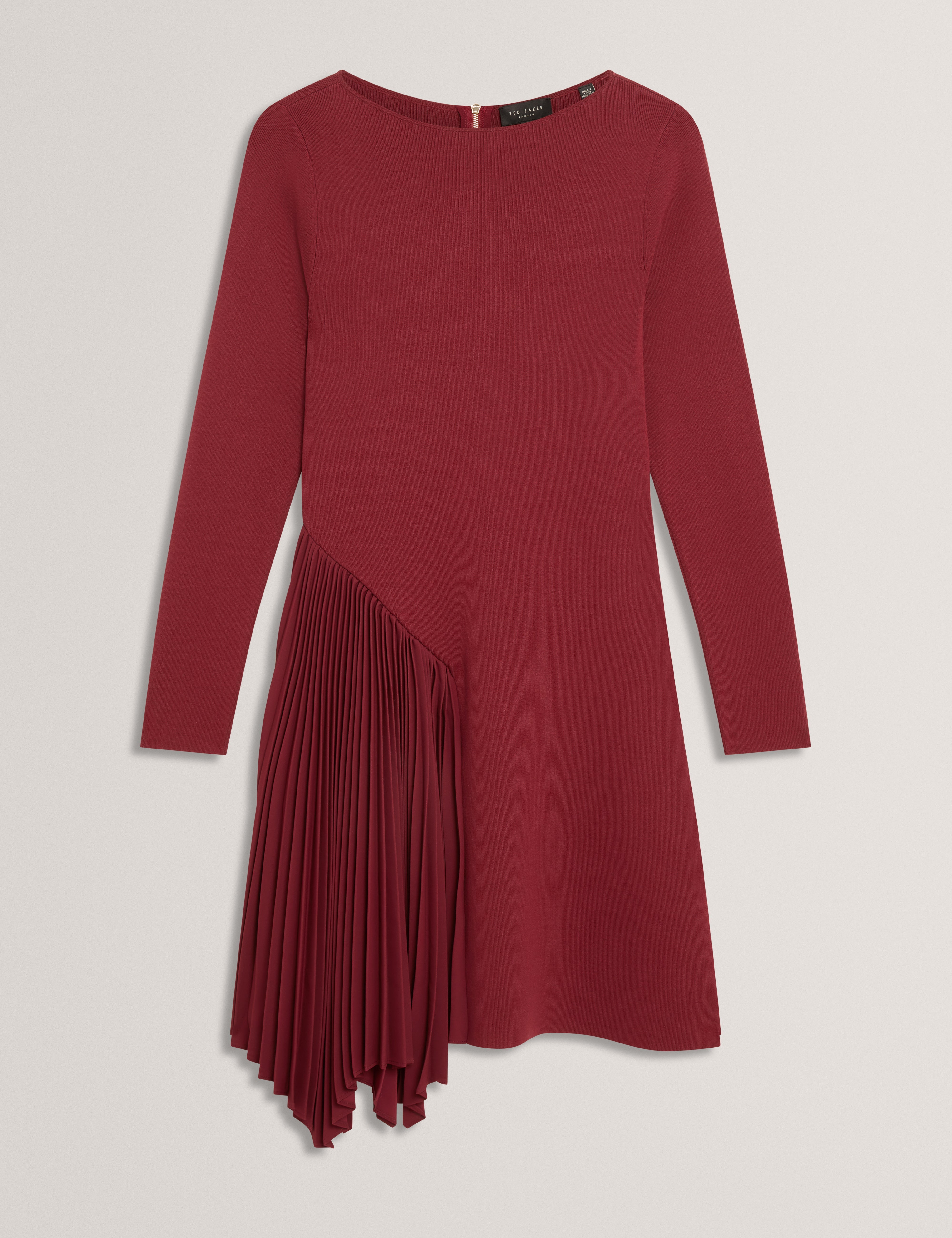Nalree Long Sleeve Knit Mini Dress With Pleat P Maroon