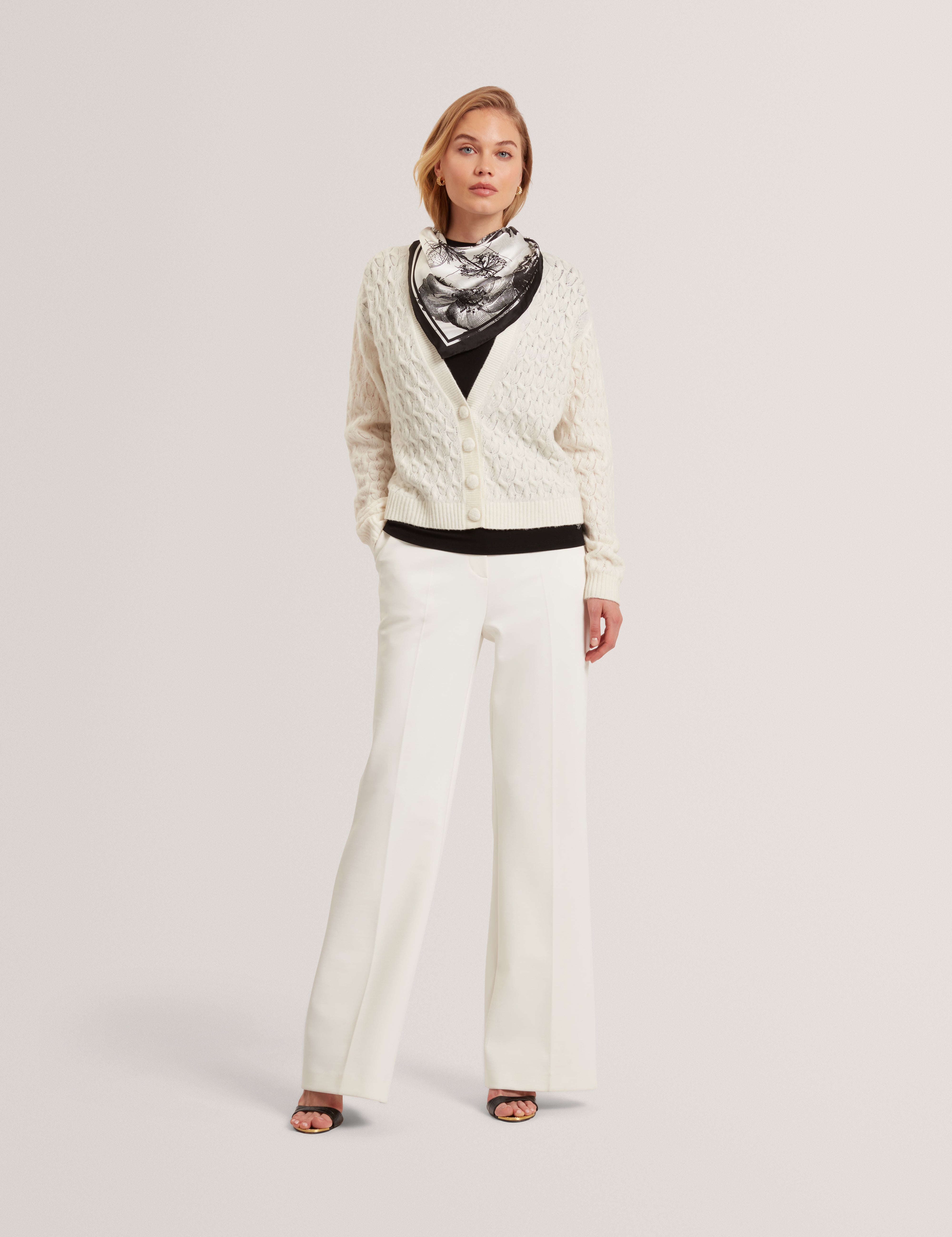 Kylana Cable Knit V Neck Cardigan Ivory