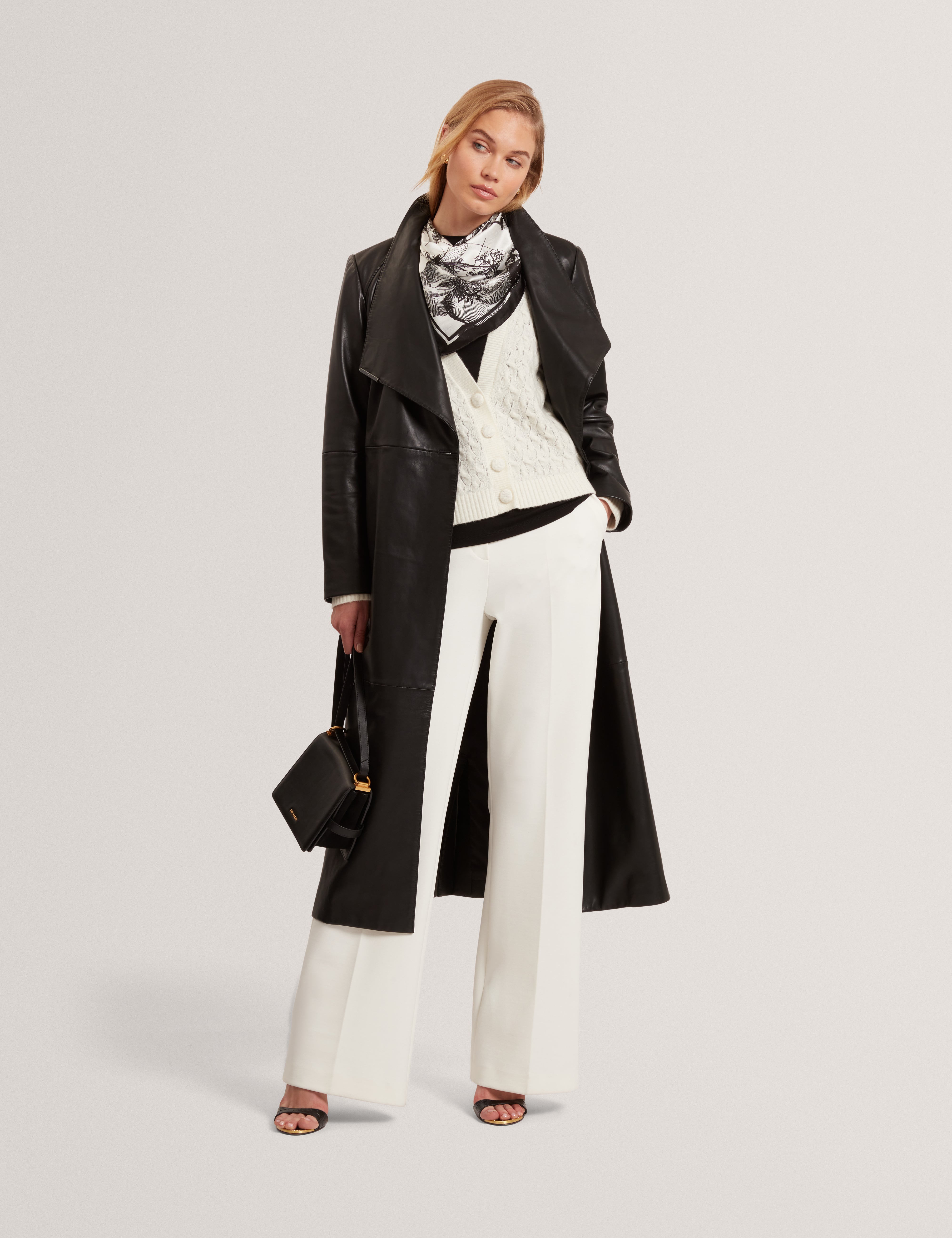 Kylana Cable Knit V Neck Cardigan Ivory