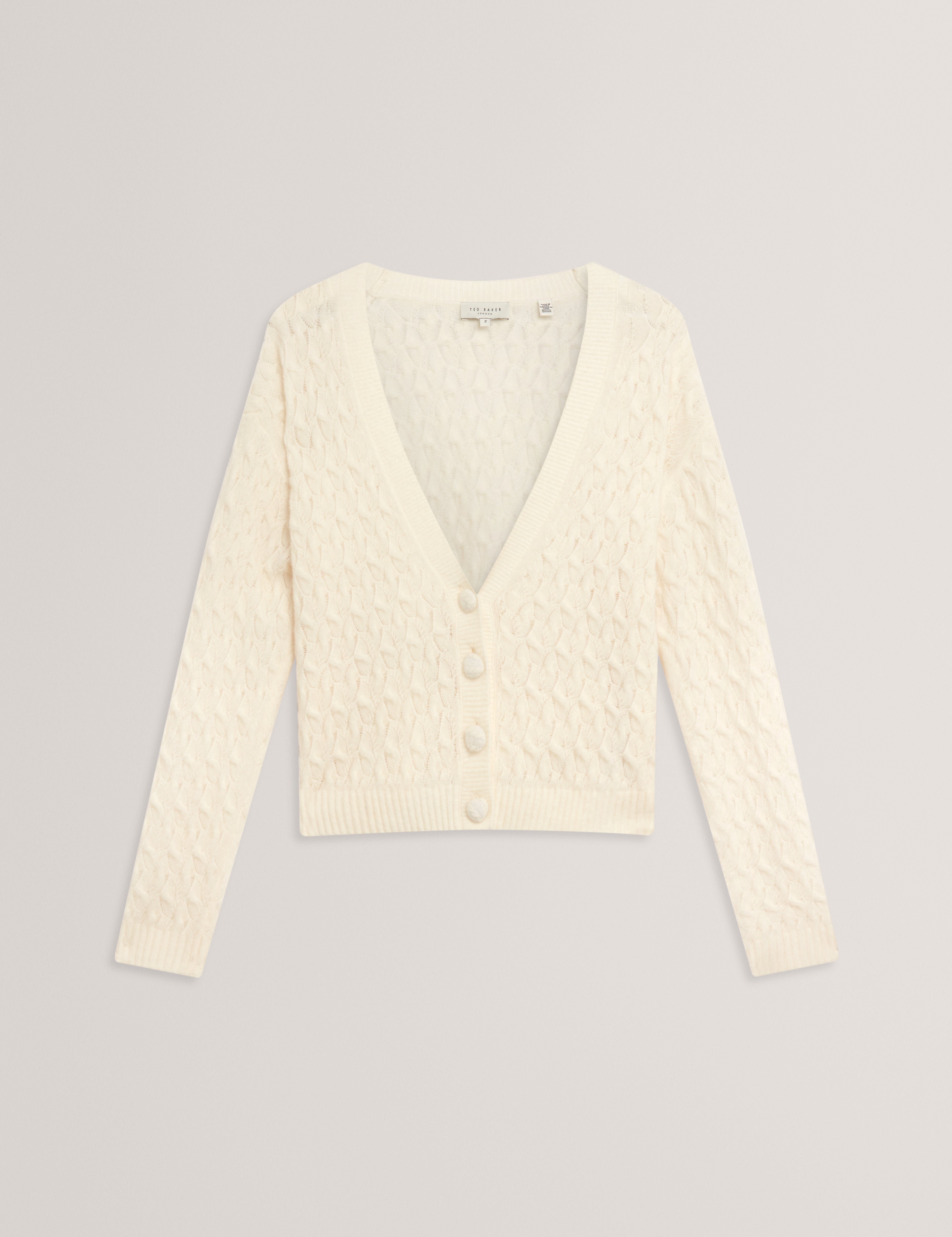 Kylana Cable Knit V Neck Cardigan Ivory