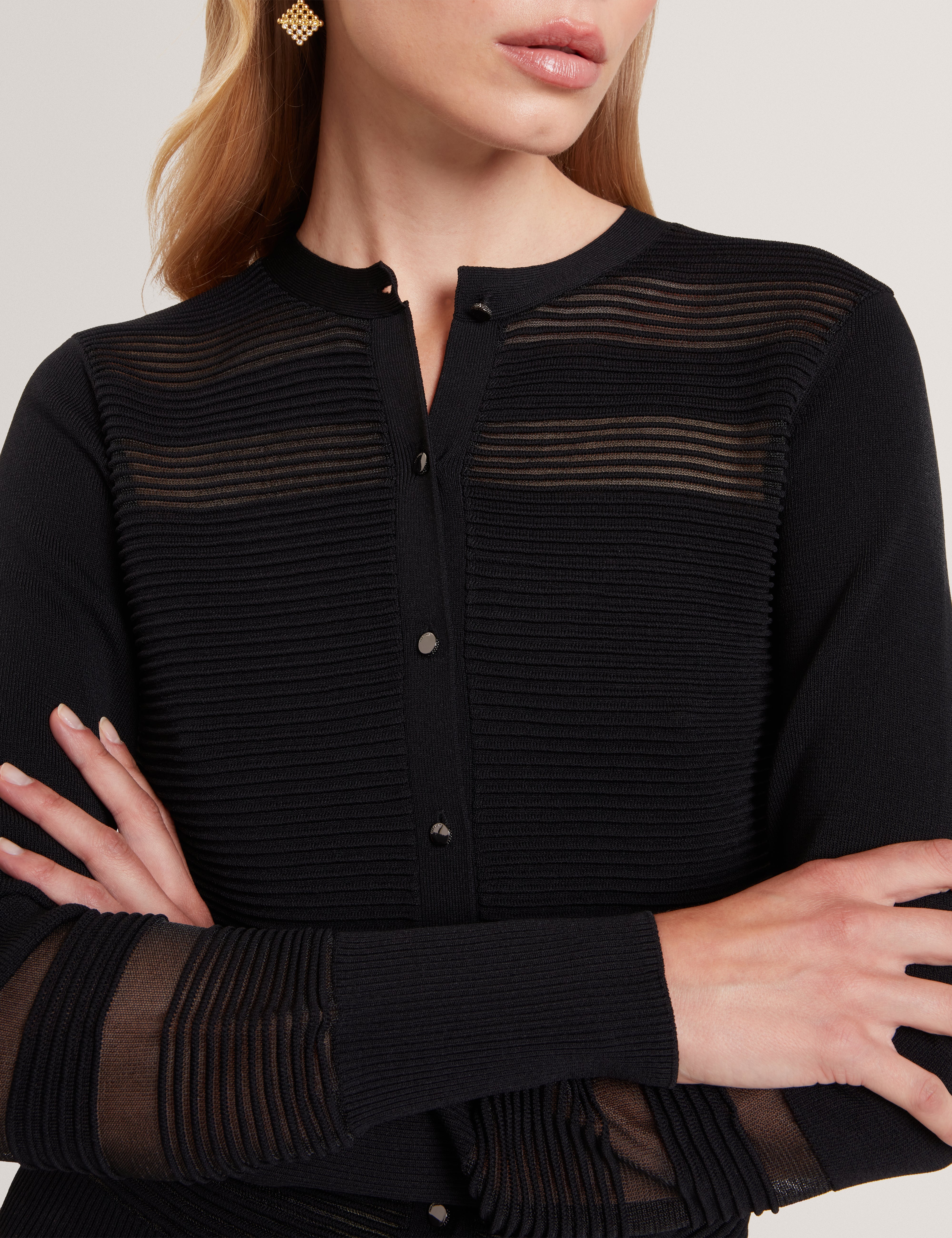 Calyaa Knit Cardigan With Invisible Yarn Panels Black