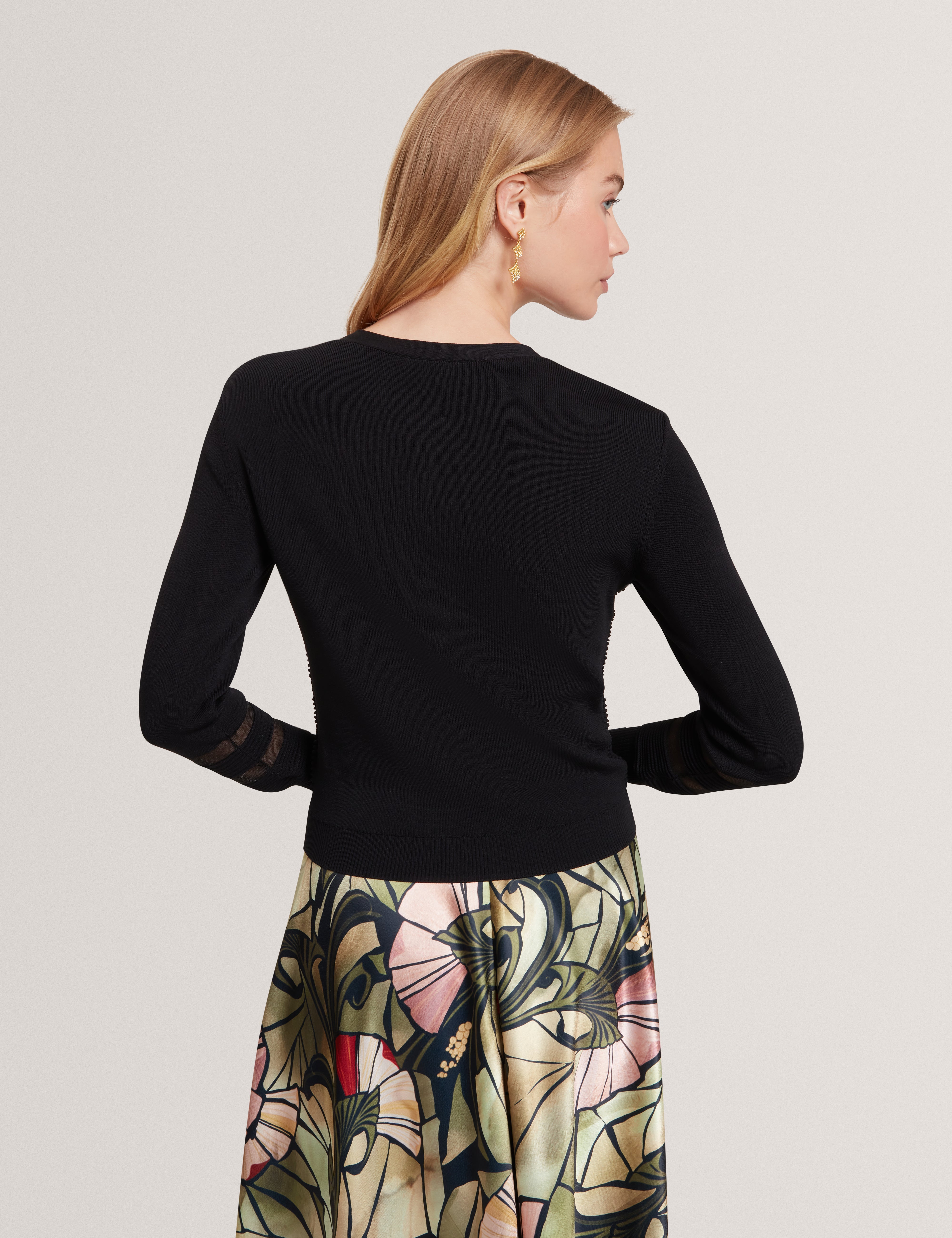 Calyaa Knit Cardigan With Invisible Yarn Panels Black