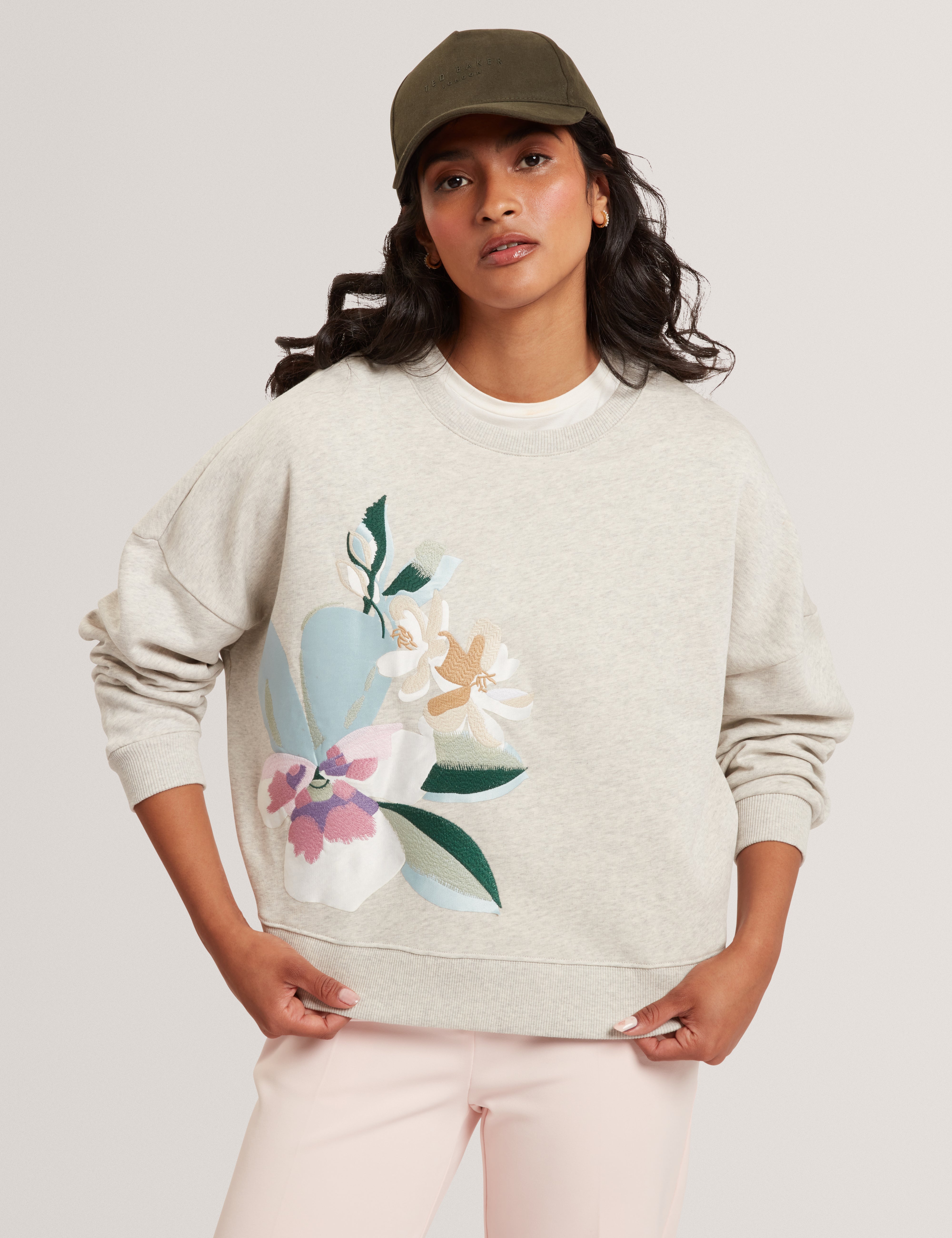 Brookla Printed Embroidered Sweatshirt Grey