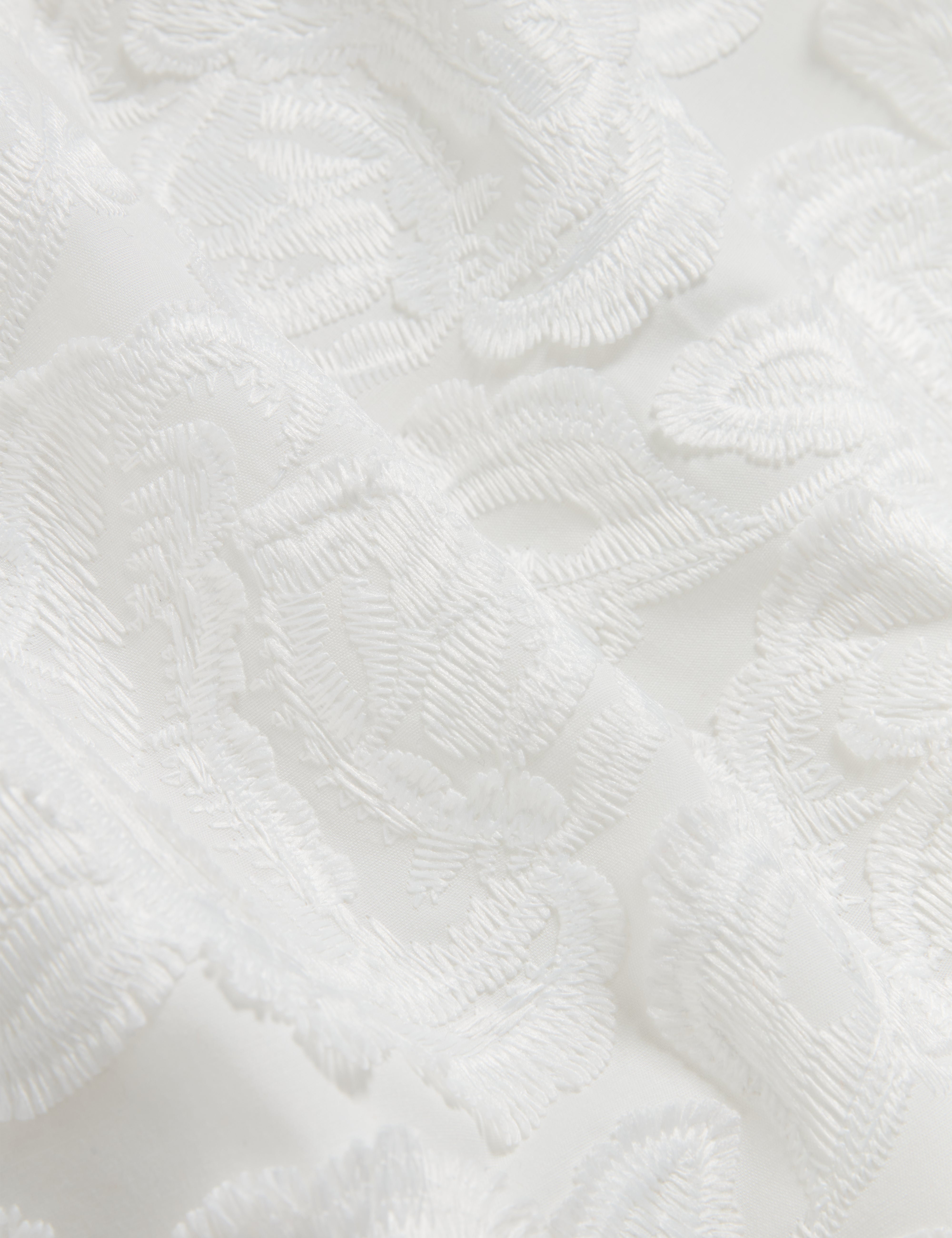 Teodori Puff Sleeve Textured Rose Top White