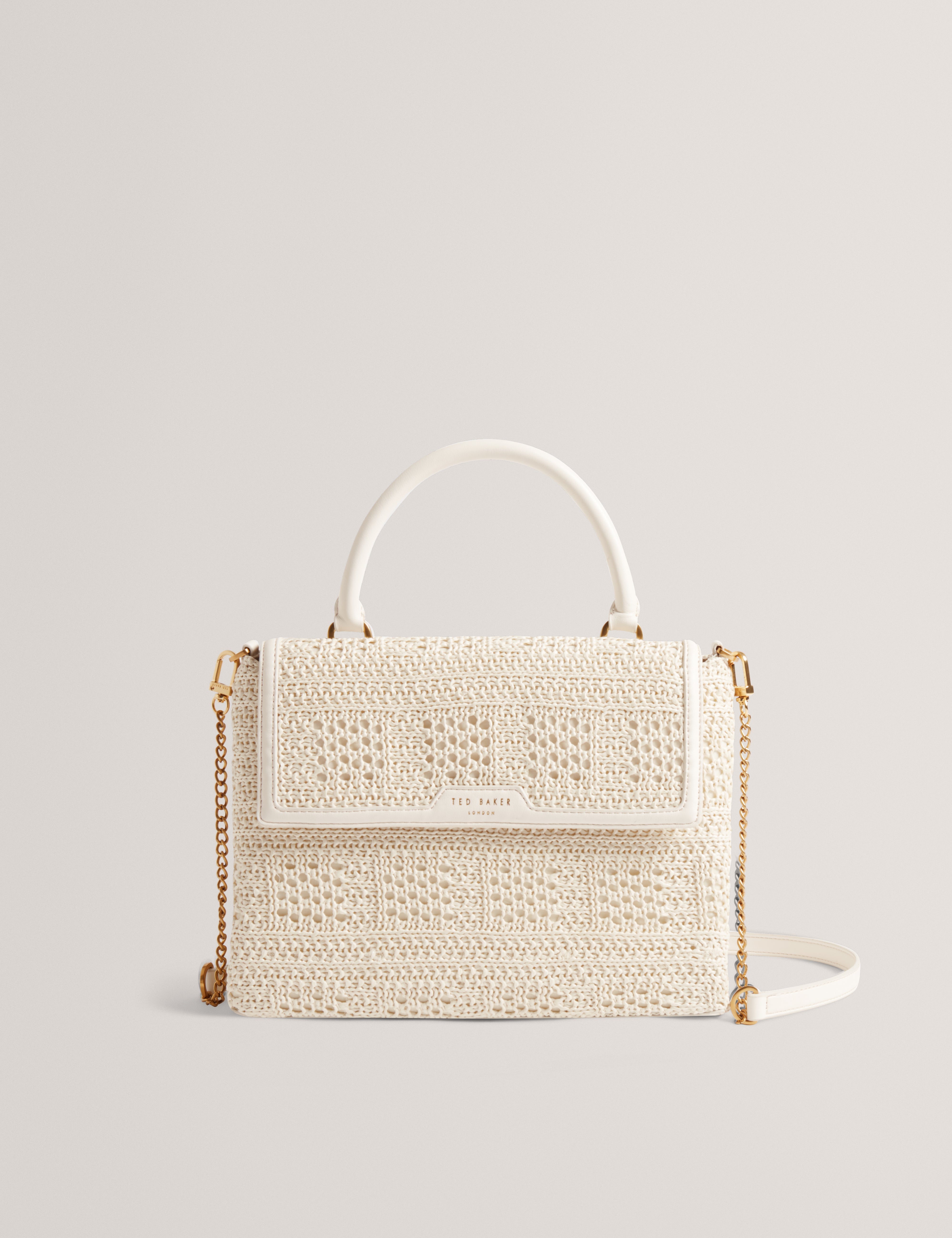 Pamissa Raffia Straw Top Handle Bag Ivory
