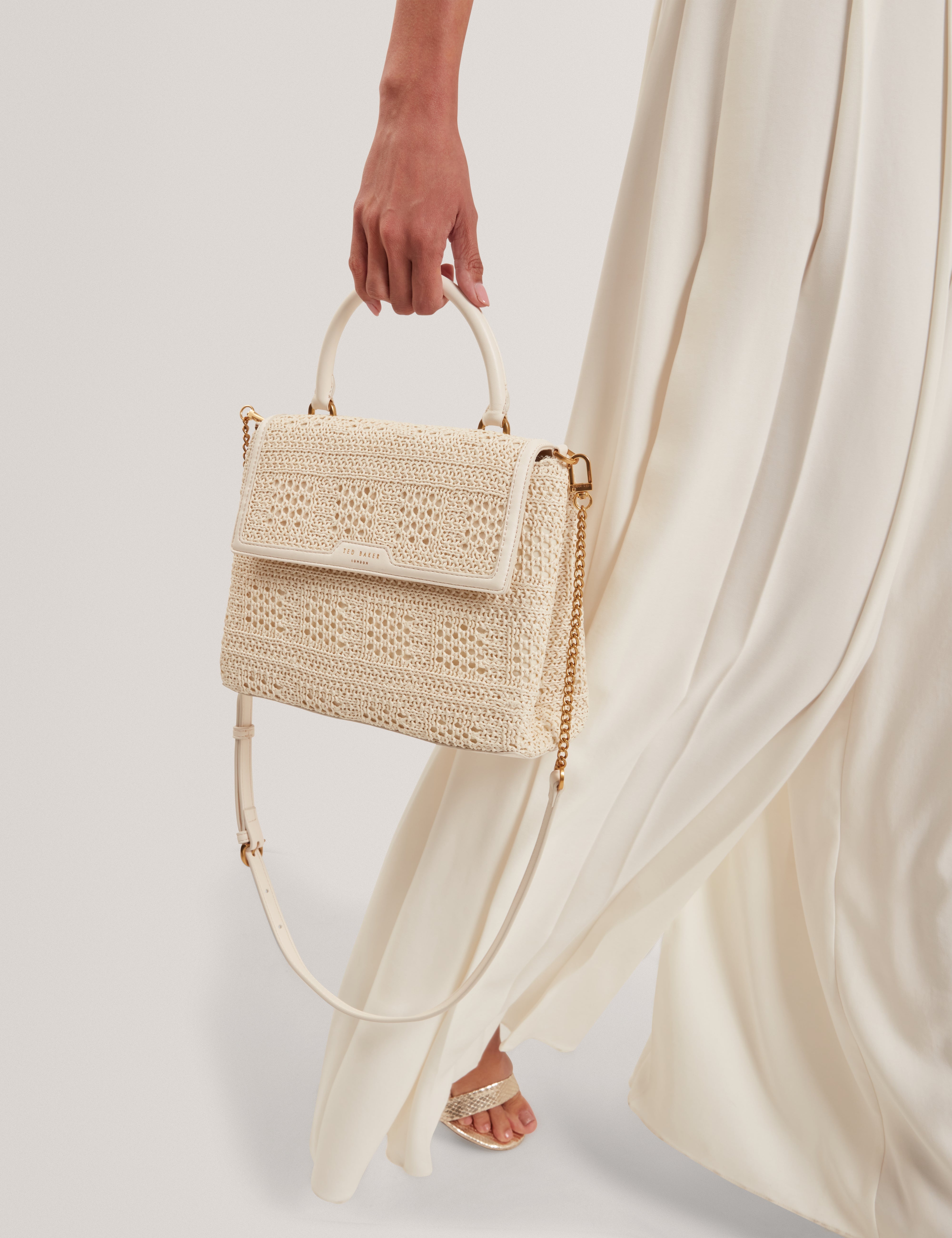 Pamissa Raffia Straw Top Handle Bag Ivory