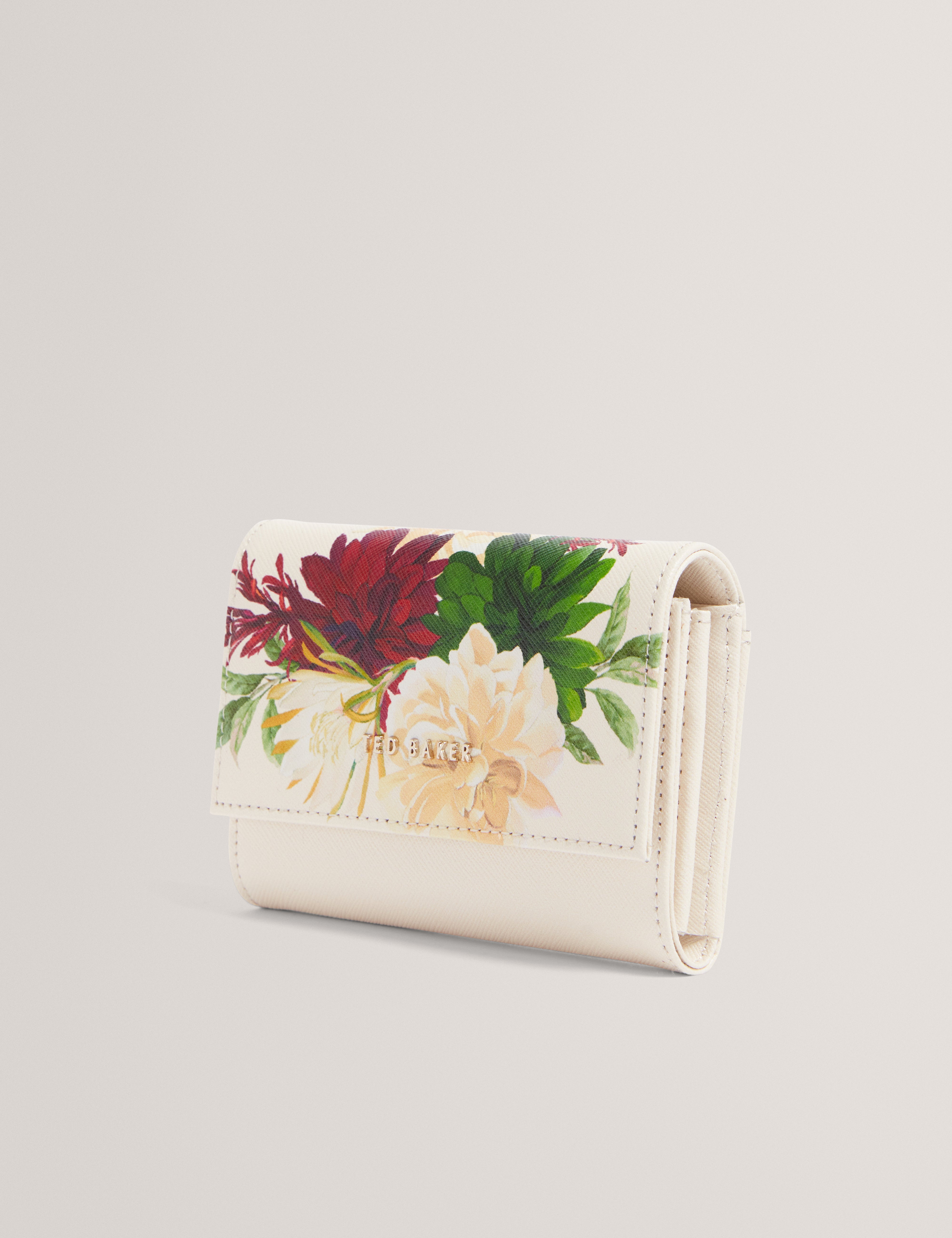 Bouqets Small Printed Floral Flapover Purse Cream