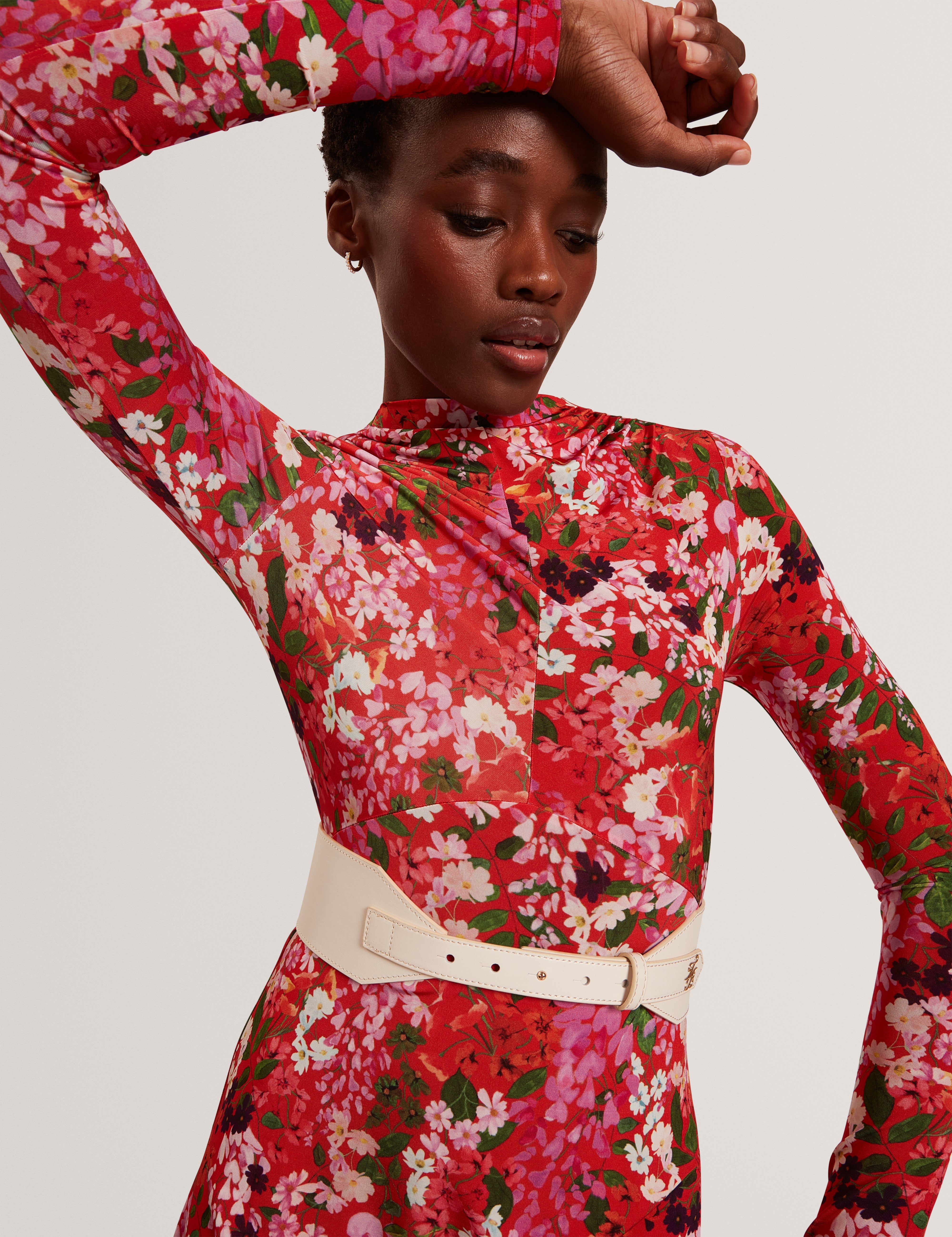 Shop Roksane Slinky Jersey Printed Midi Dress Red for Women Online - Ted Baker UAE Shop Roksane Slinky Jersey Printed Midi Dress Red for Women Online - Ted Baker UAE