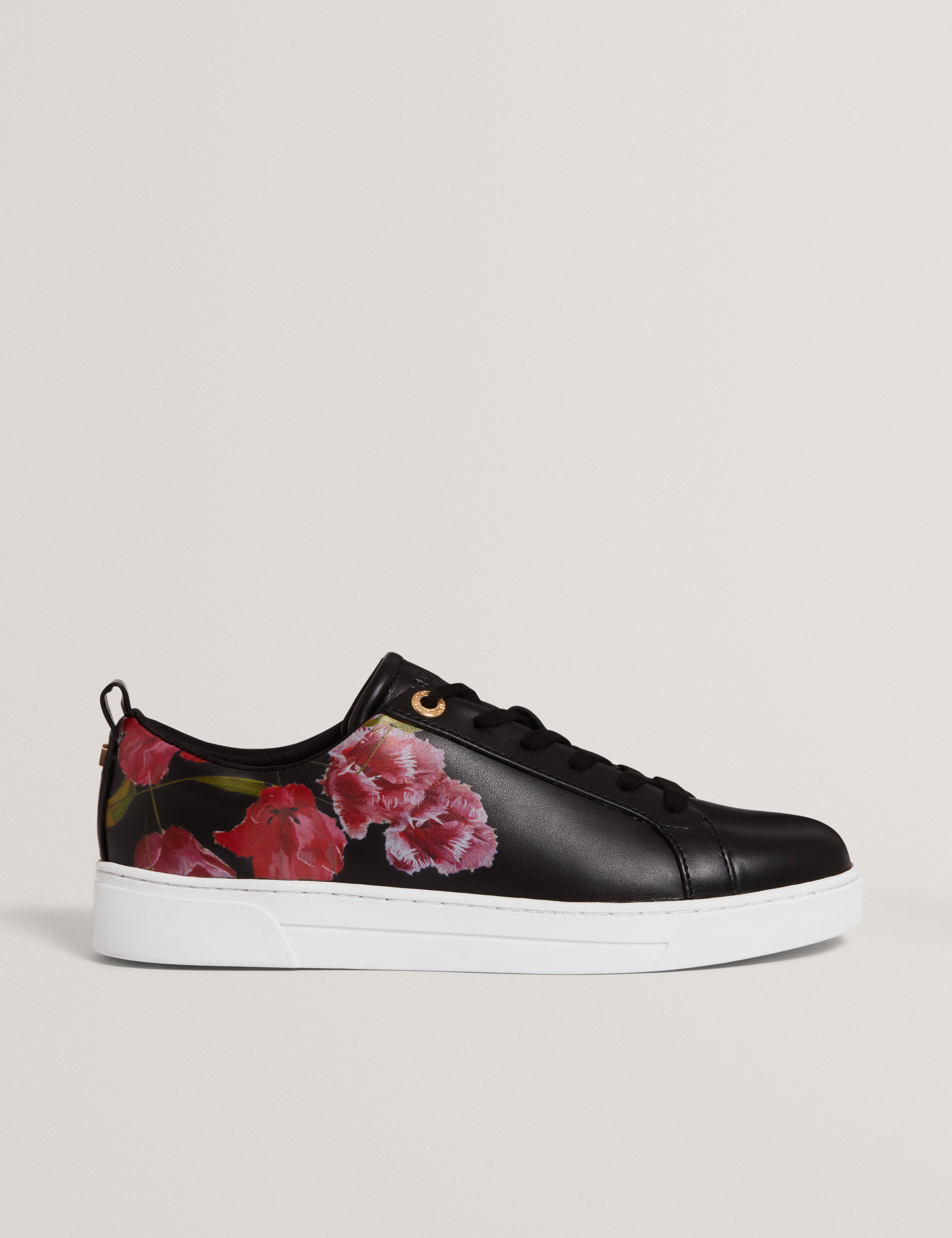 Prinell Floral Printed Leather Trainer Black