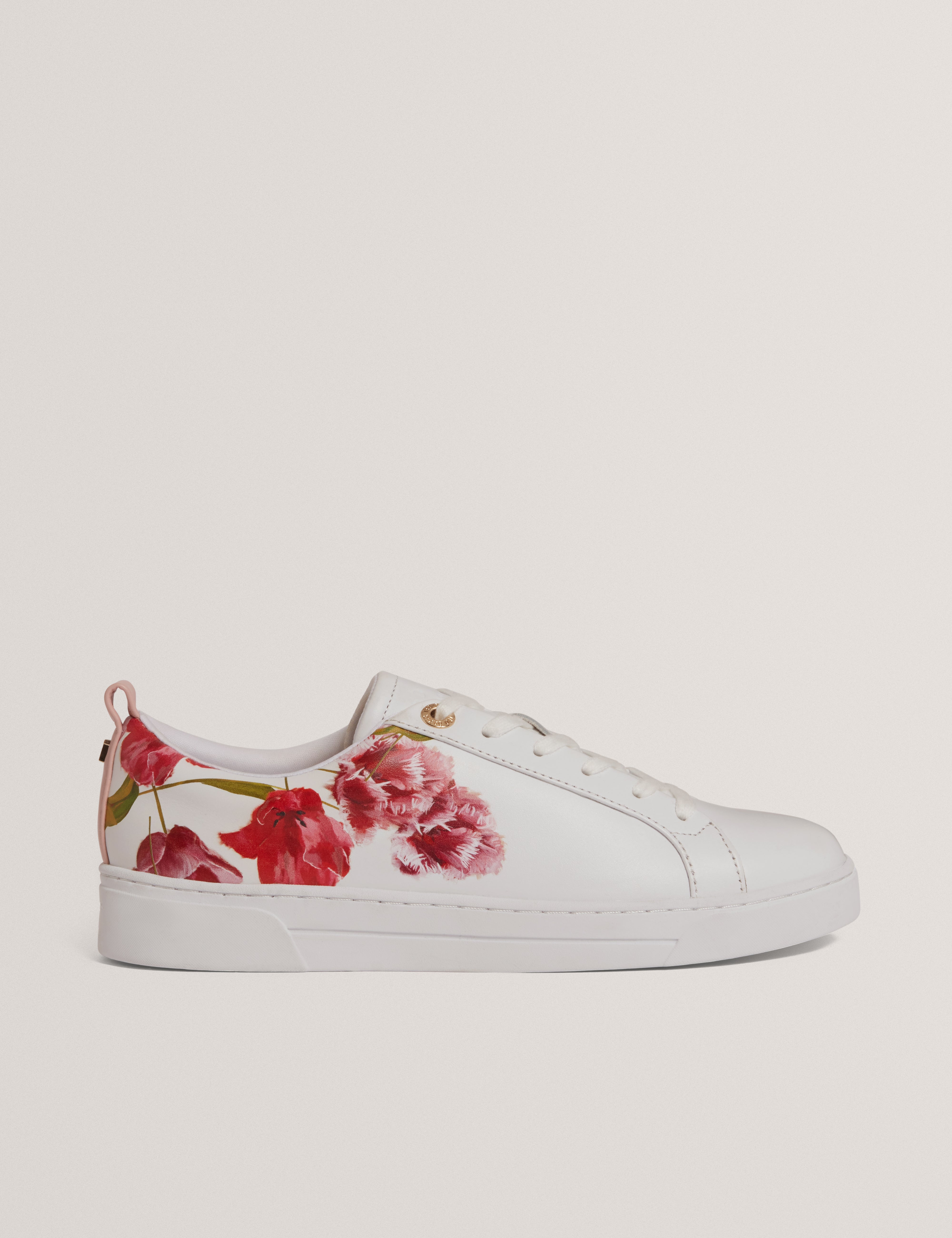 Prinell Floral Printed Leather Trainer White