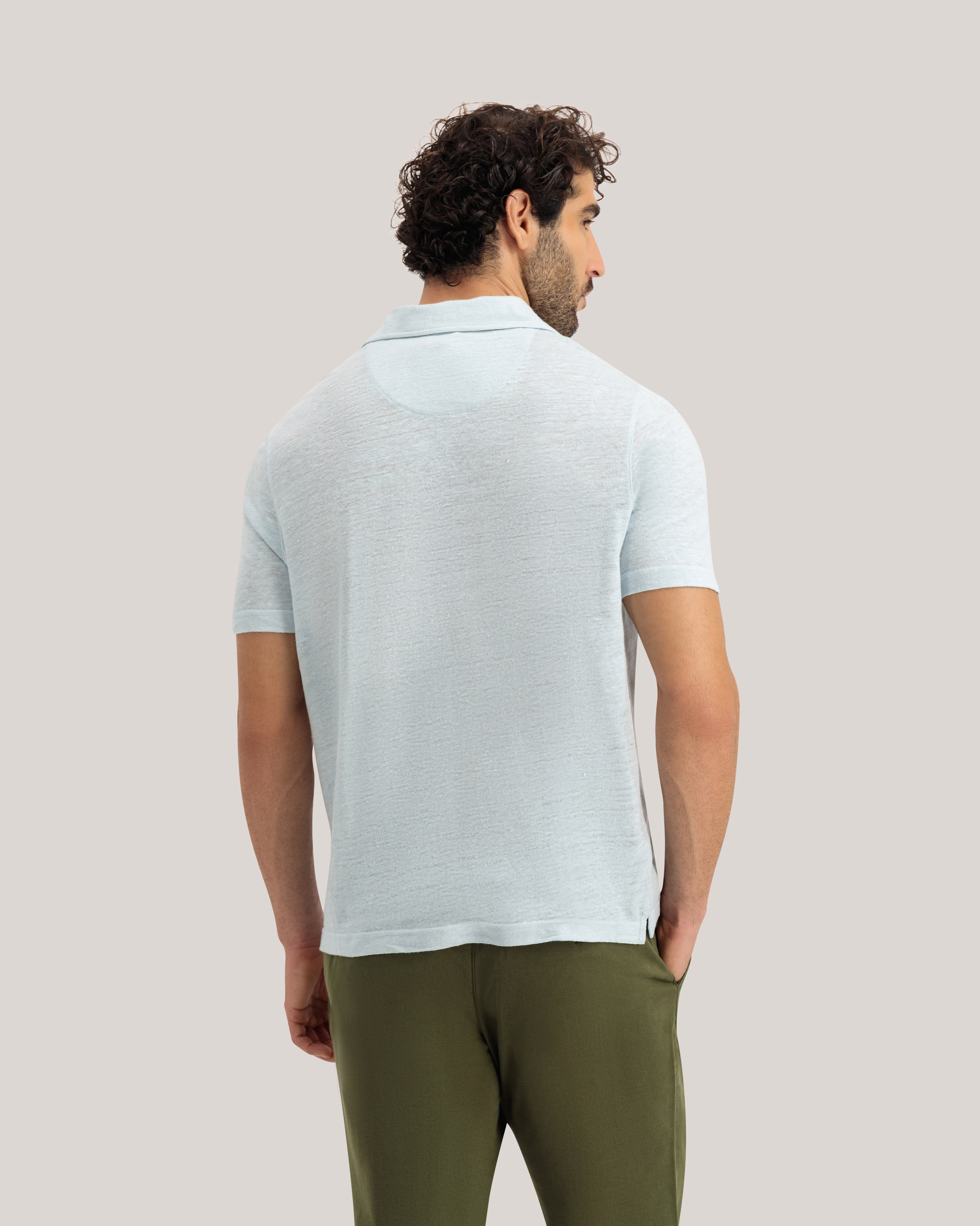Flinpo Short Sleeve Regular Linen Polo Pl-Blue