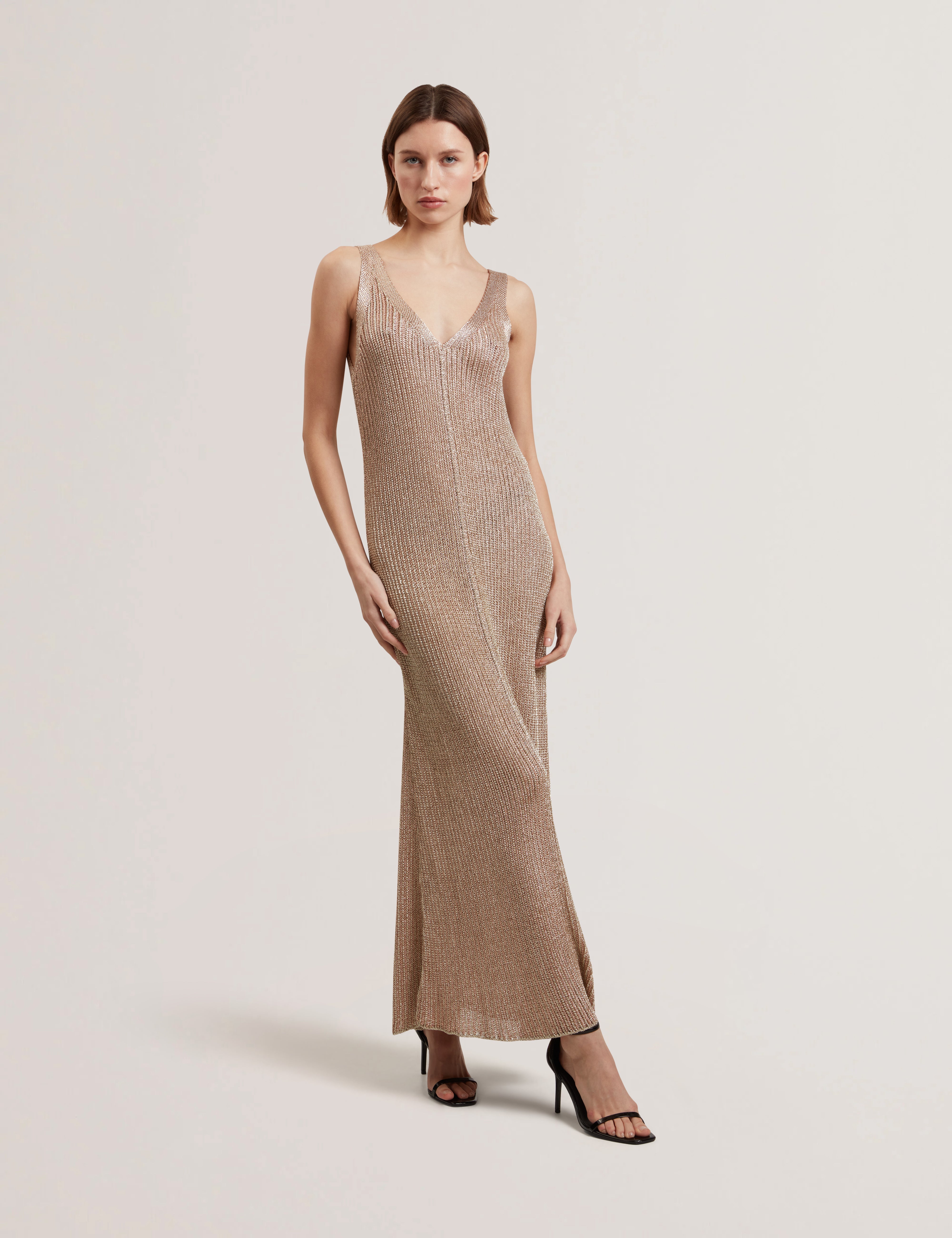 Alarnaa Chainmail Knitted Column Dress Gold