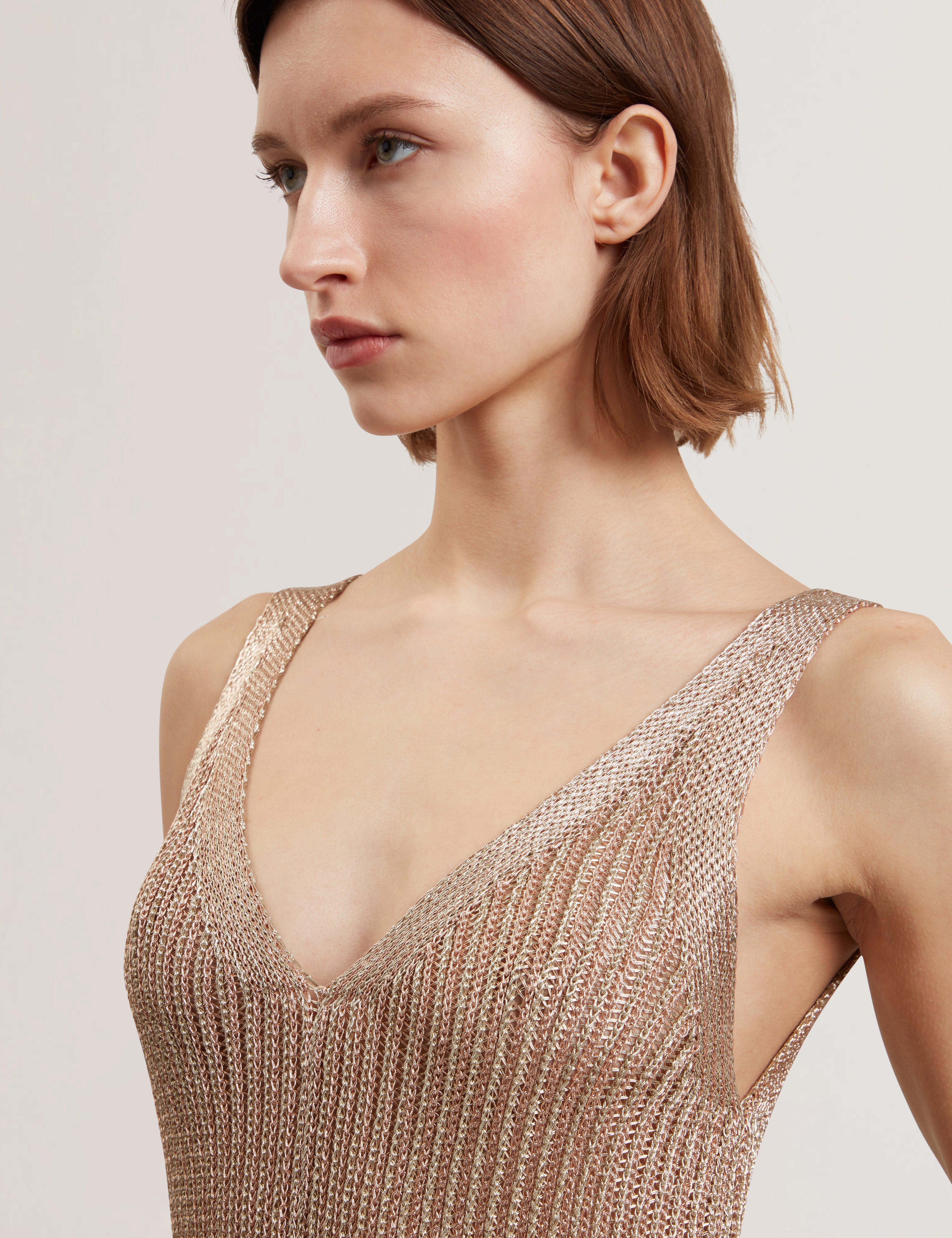 Alarnaa Chainmail Knitted Column Dress Gold