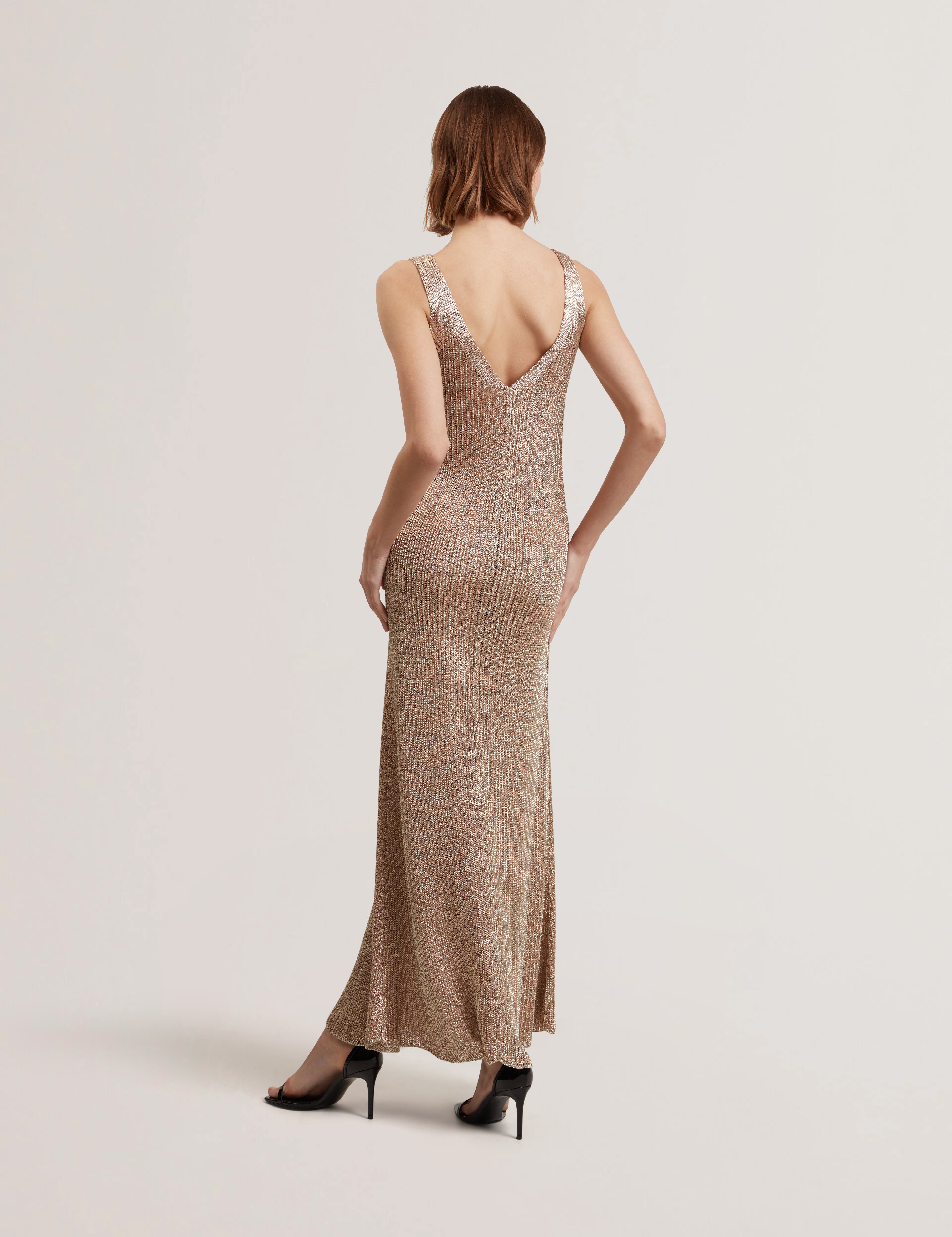 Alarnaa Chainmail Knitted Column Dress Gold