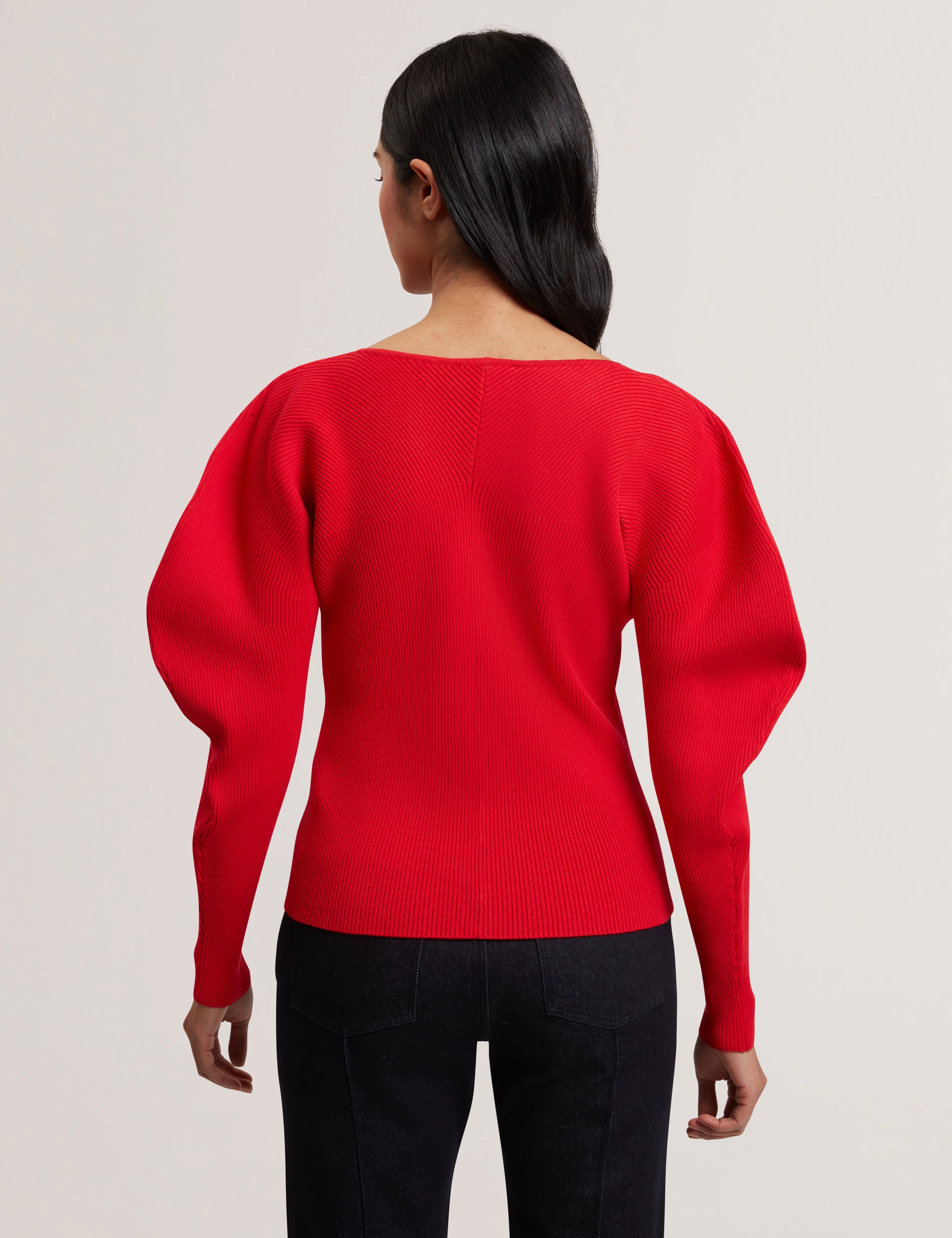 Amelyaa Ribbed Sculpted Sleeve Sweater Brt-Red