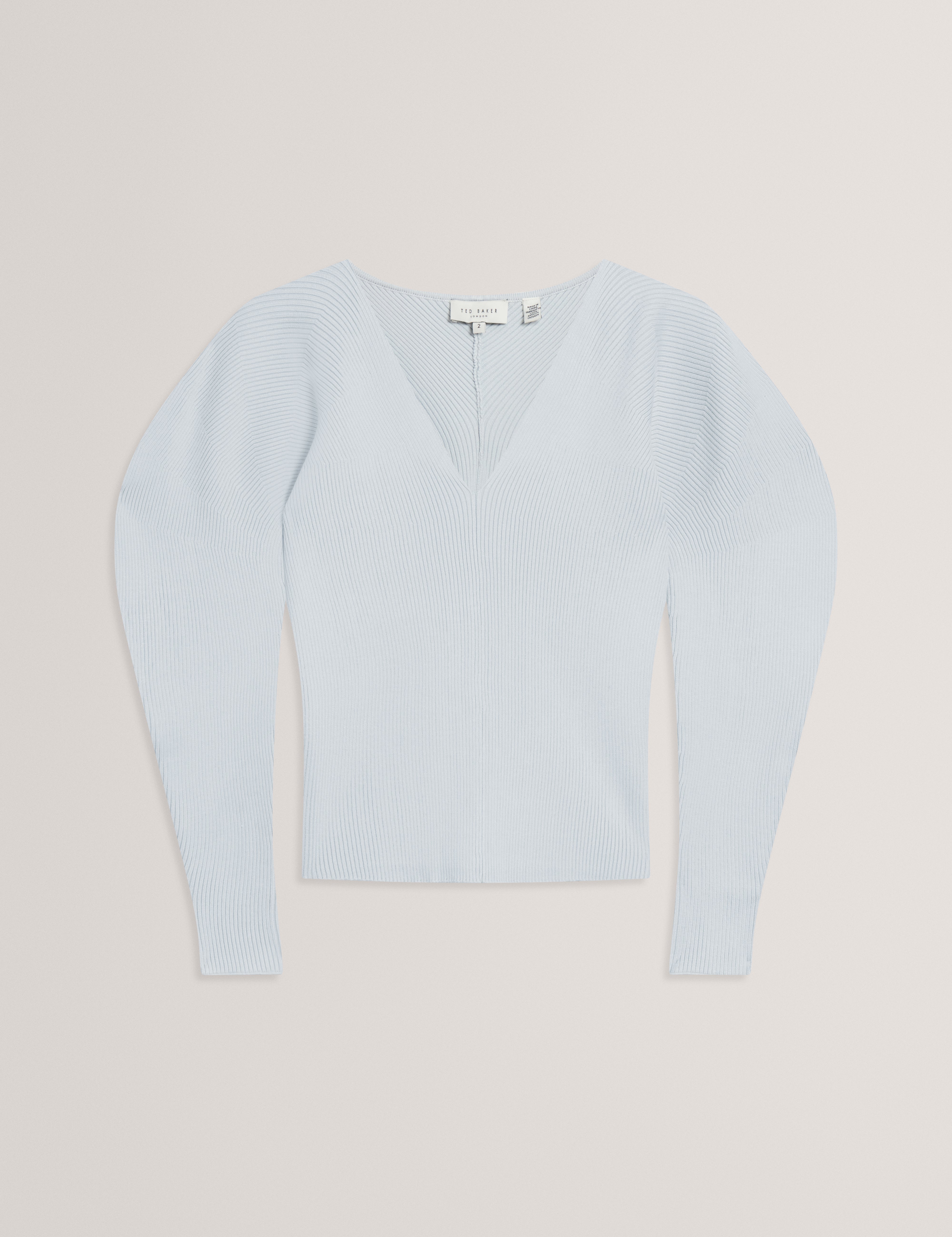 Amelyaa Ribbed Sculpted Sleeve Sweater Pl-Blue