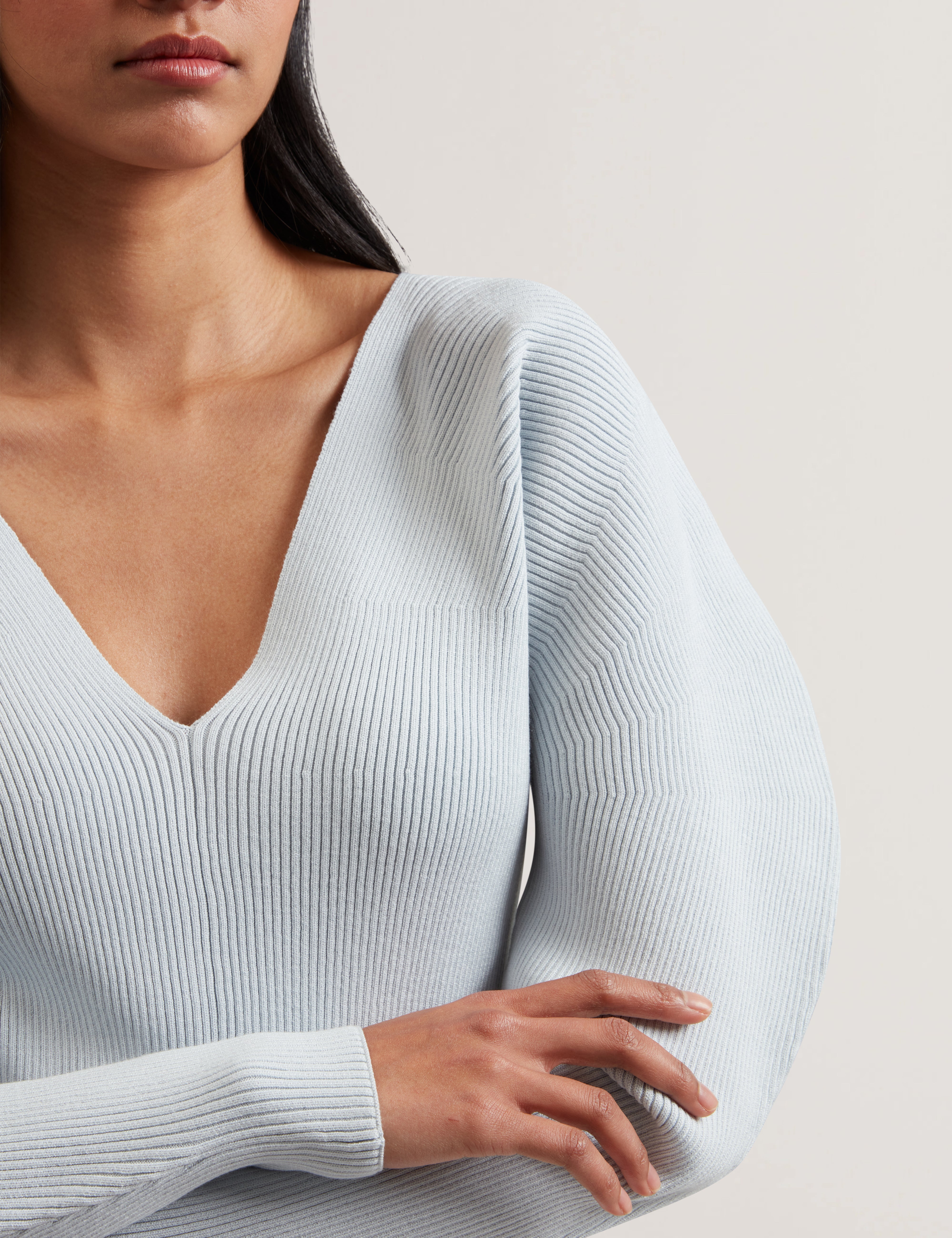 Amelyaa Ribbed Sculpted Sleeve Sweater Pl-Blue