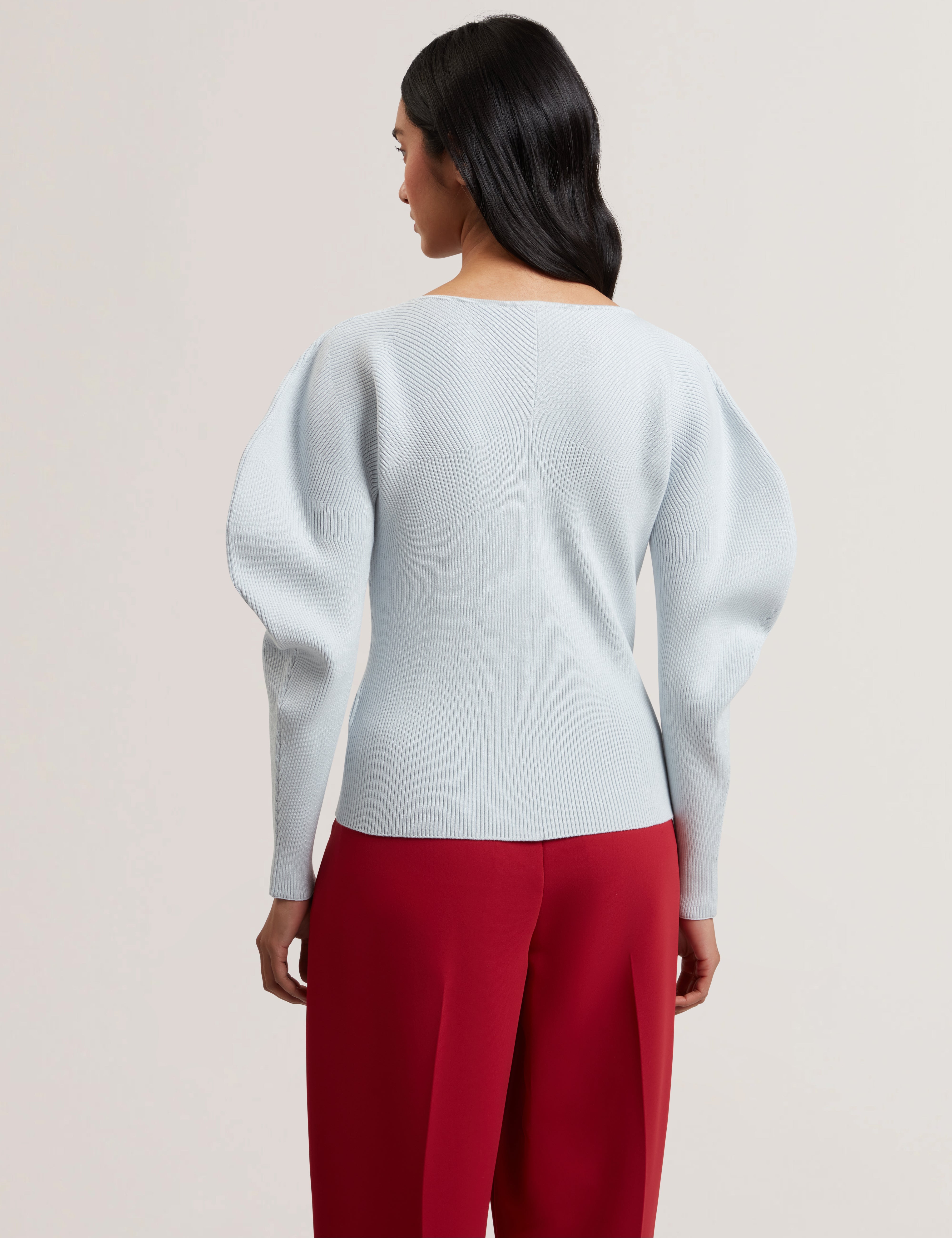 Amelyaa Ribbed Sculpted Sleeve Sweater Pl-Blue