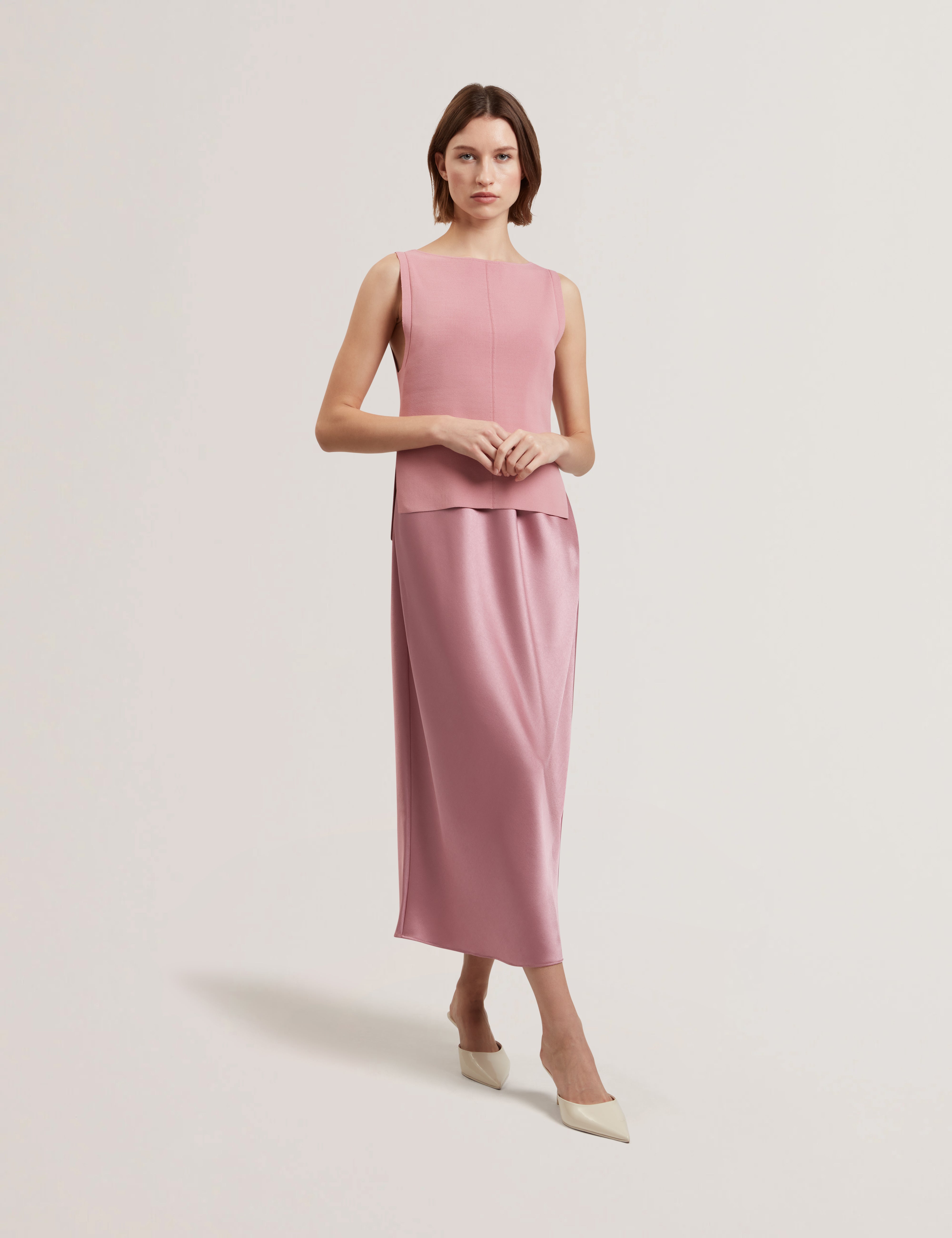 Ammil Satin Slip Dress Mid-Pink