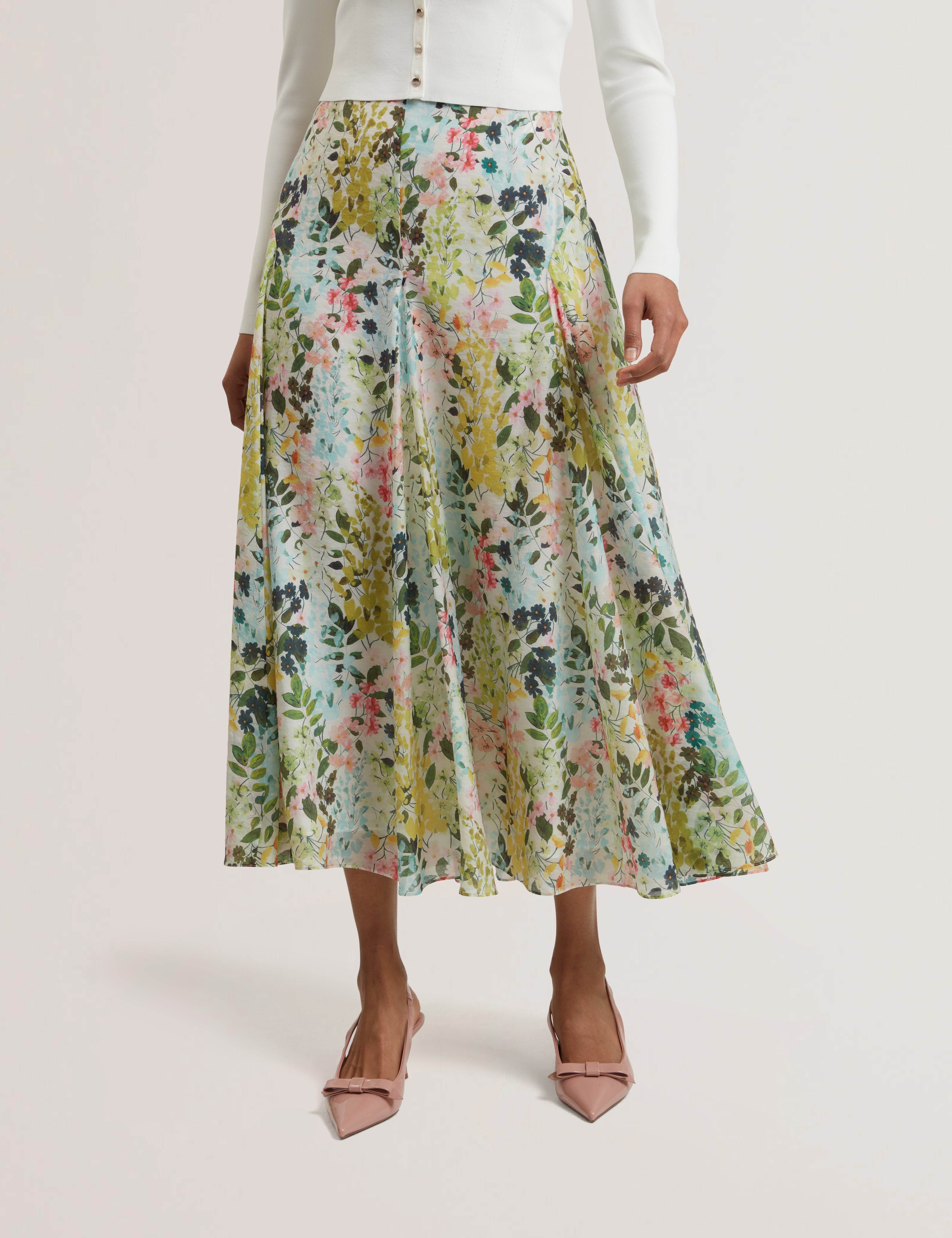Azulla Printed Seam Detailing Midi Skirt Ivory