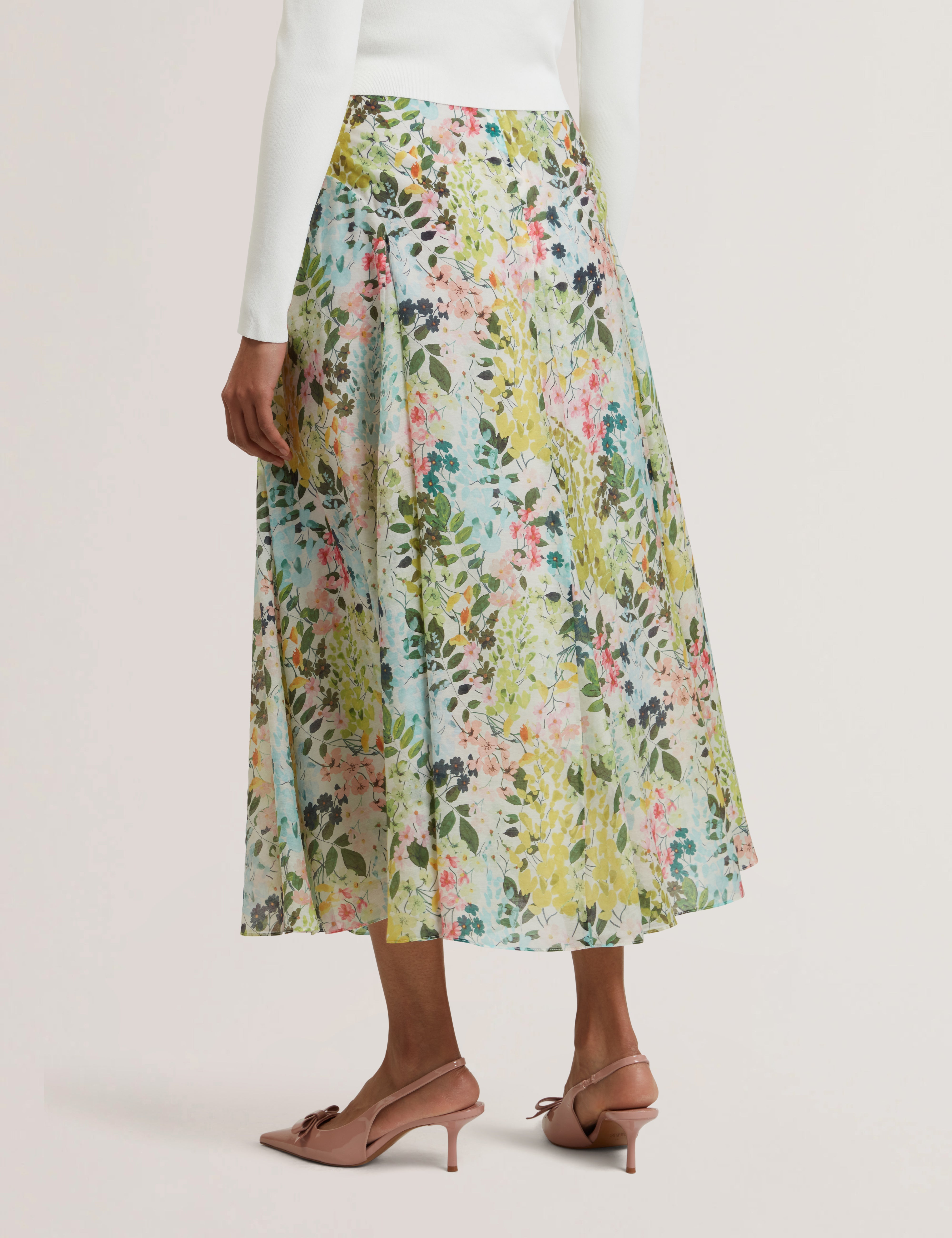 Azulla Printed Seam Detailing Midi Skirt Ivory