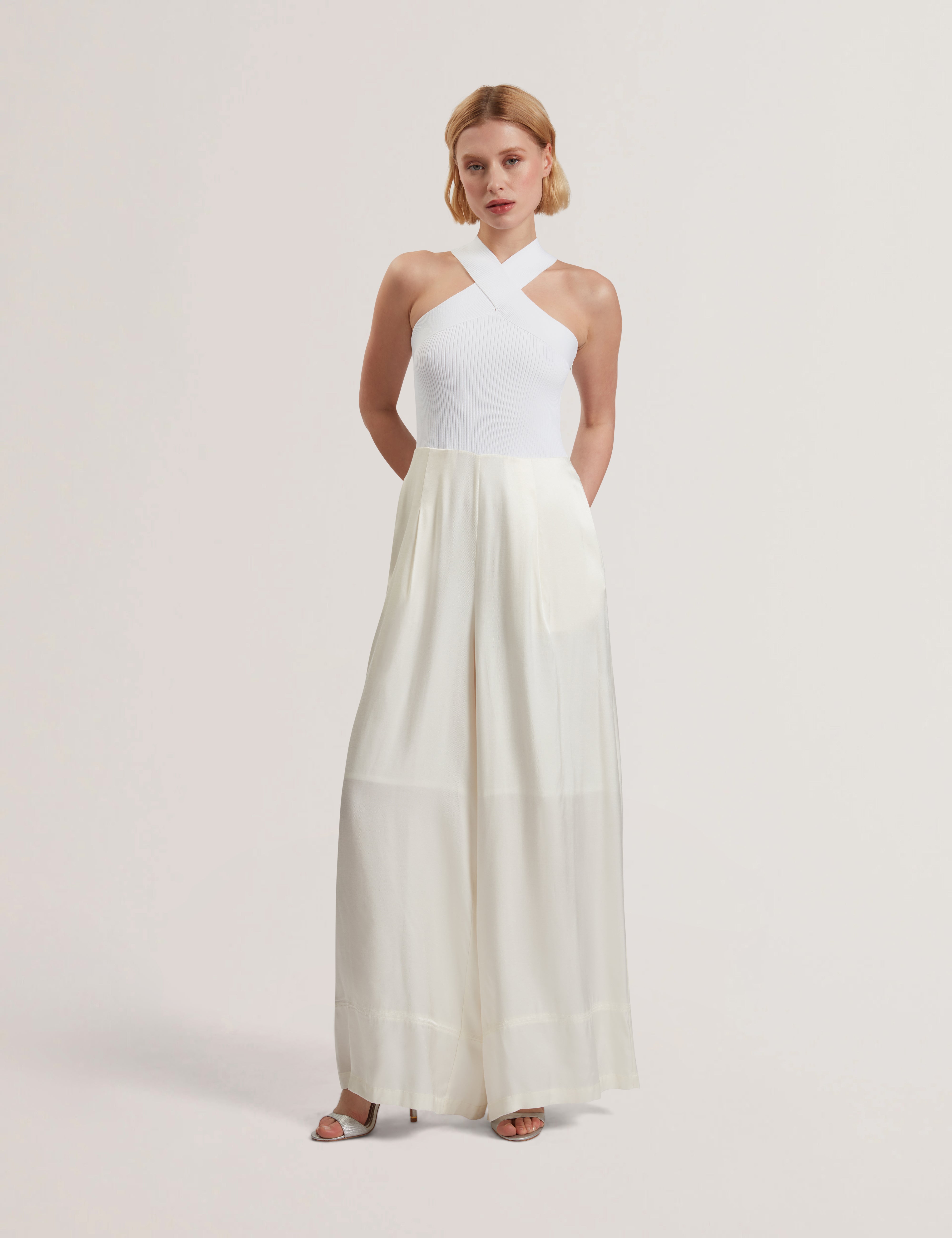 Baiblu Halter Neck Jumpsuit With Knit Ivory
