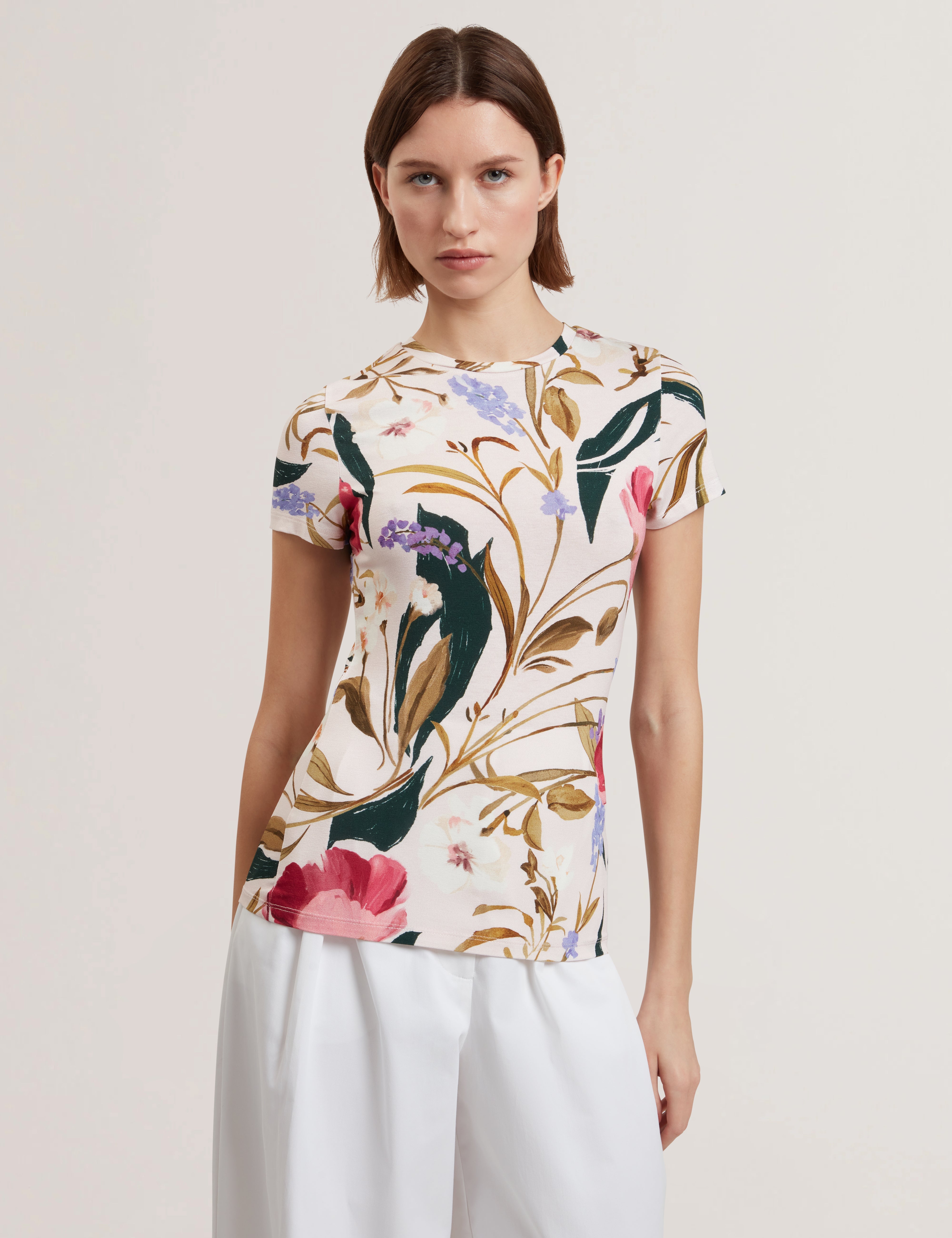Belliea Printed Fitted Tee Pl-Pink