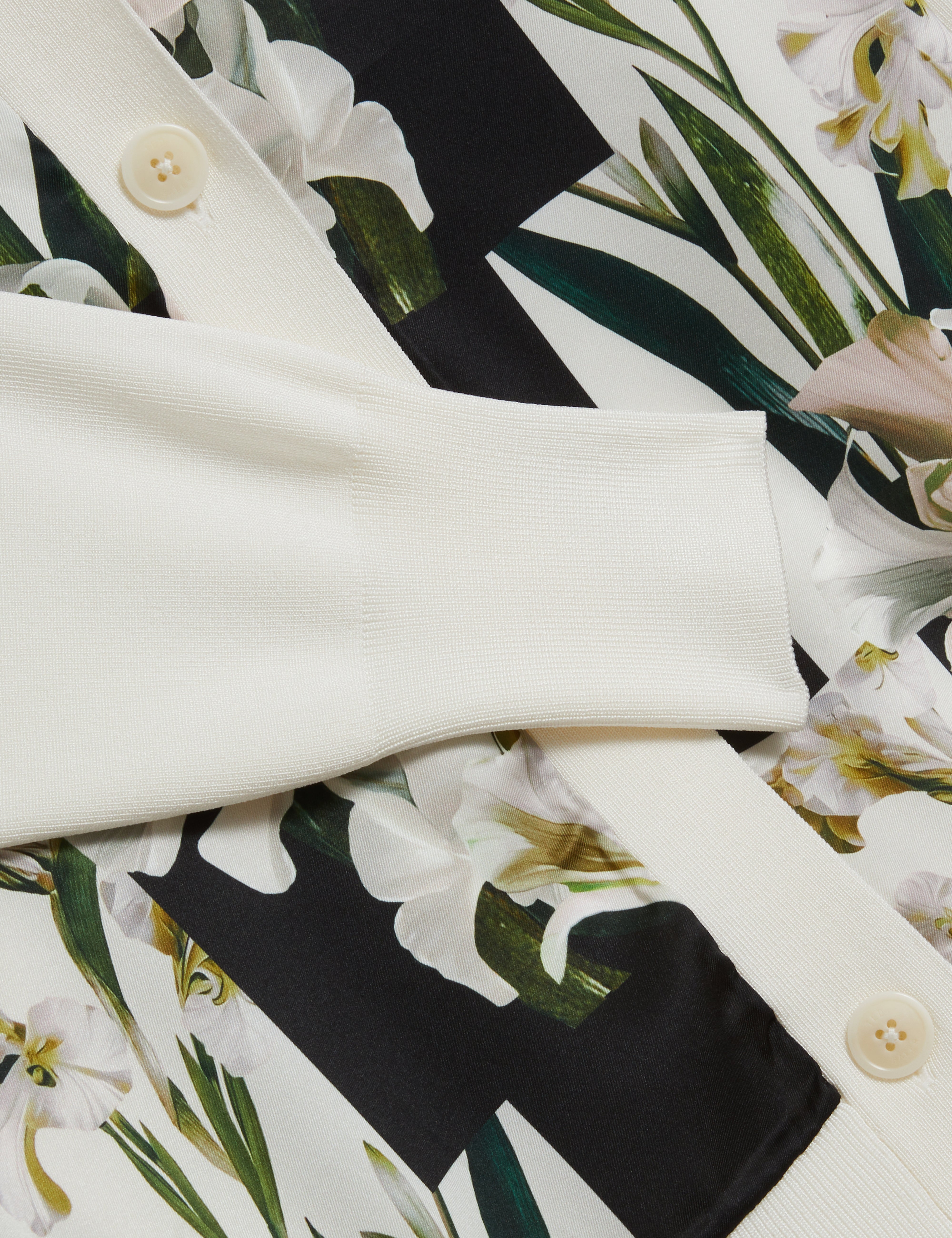 Belviaa Printed Woven Front Cardigan Ivory