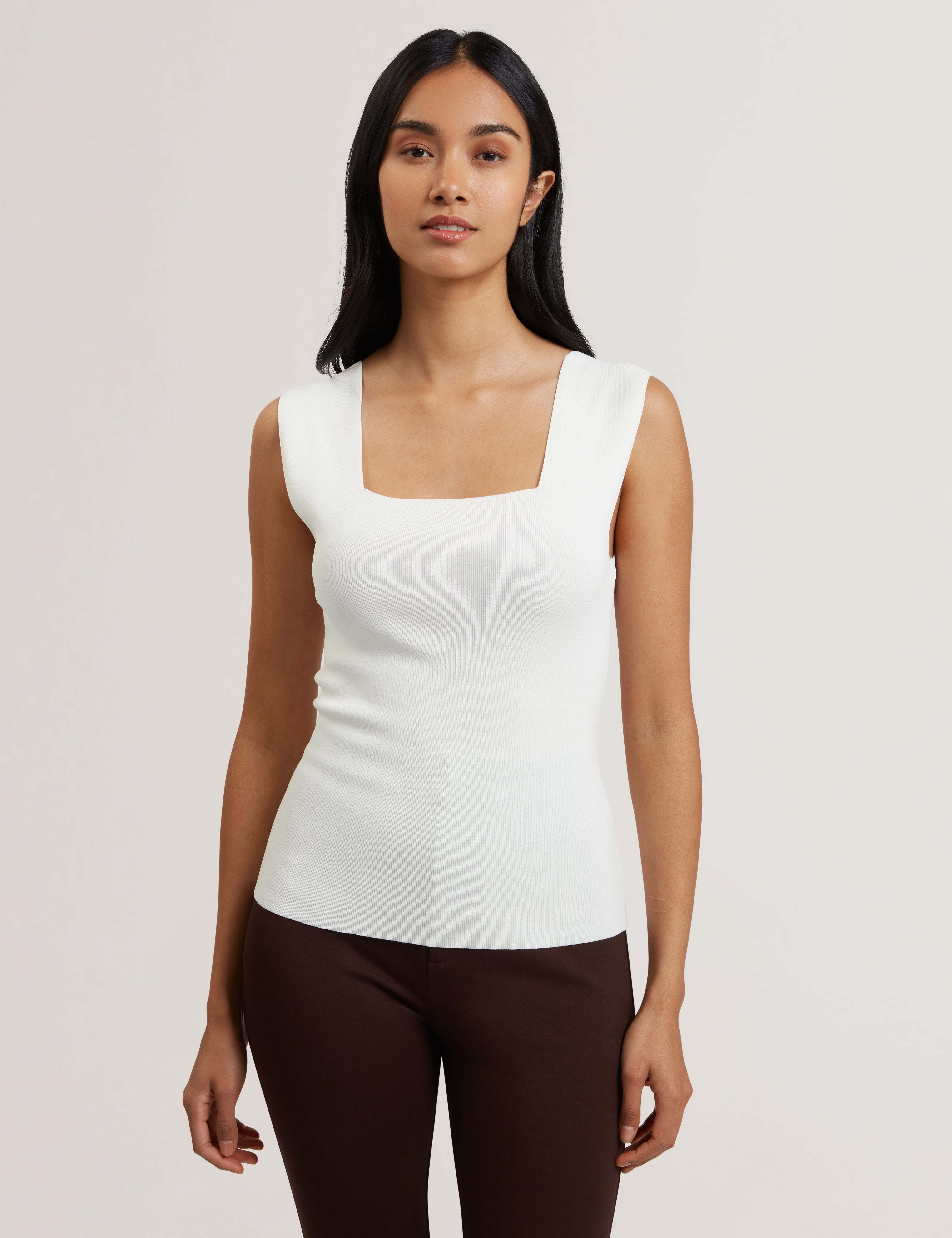 Binkkii Square Neck Sleeveless Knit Top Ivory