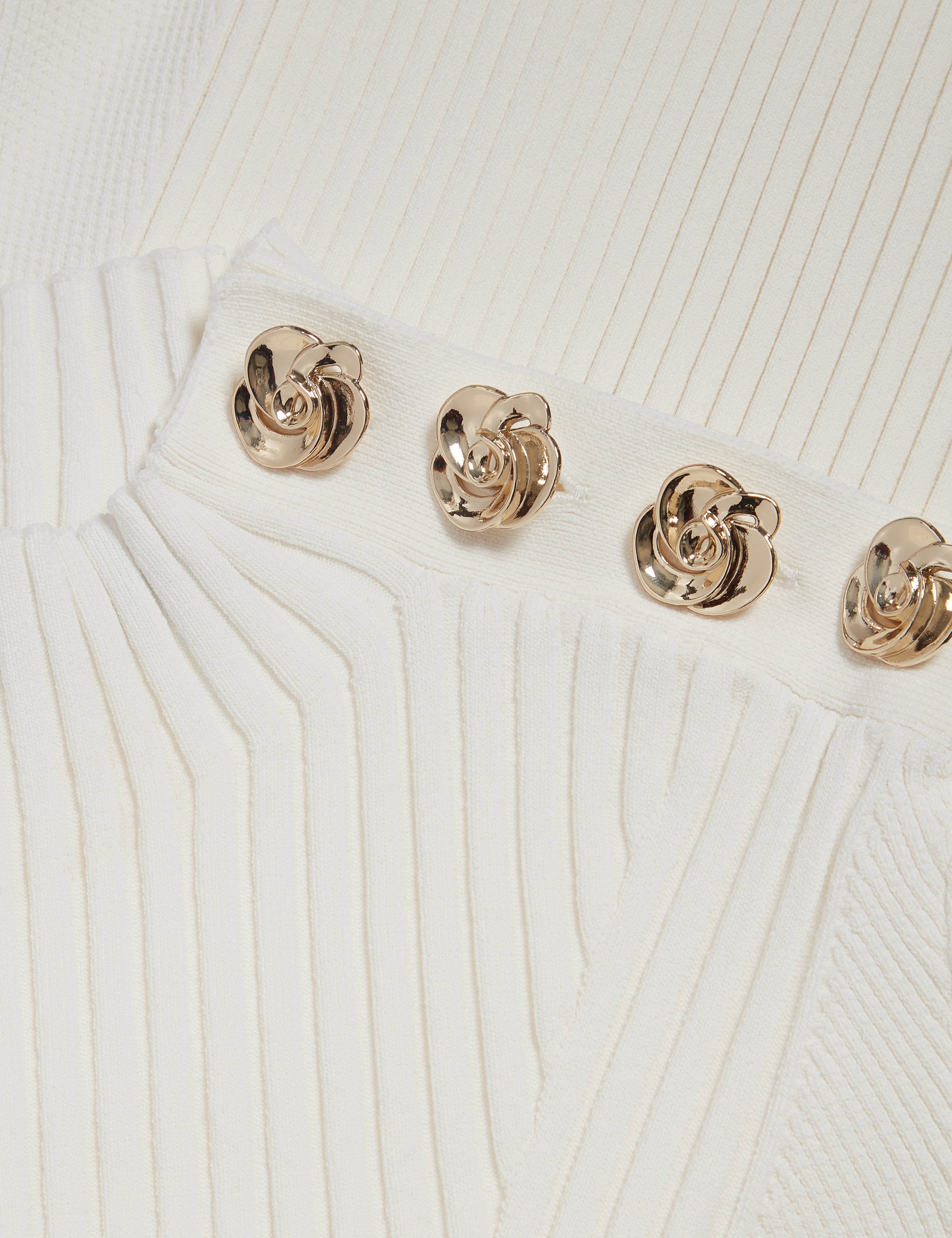 Candiic Ribbed Knit Button Detail Column Dress Ivory