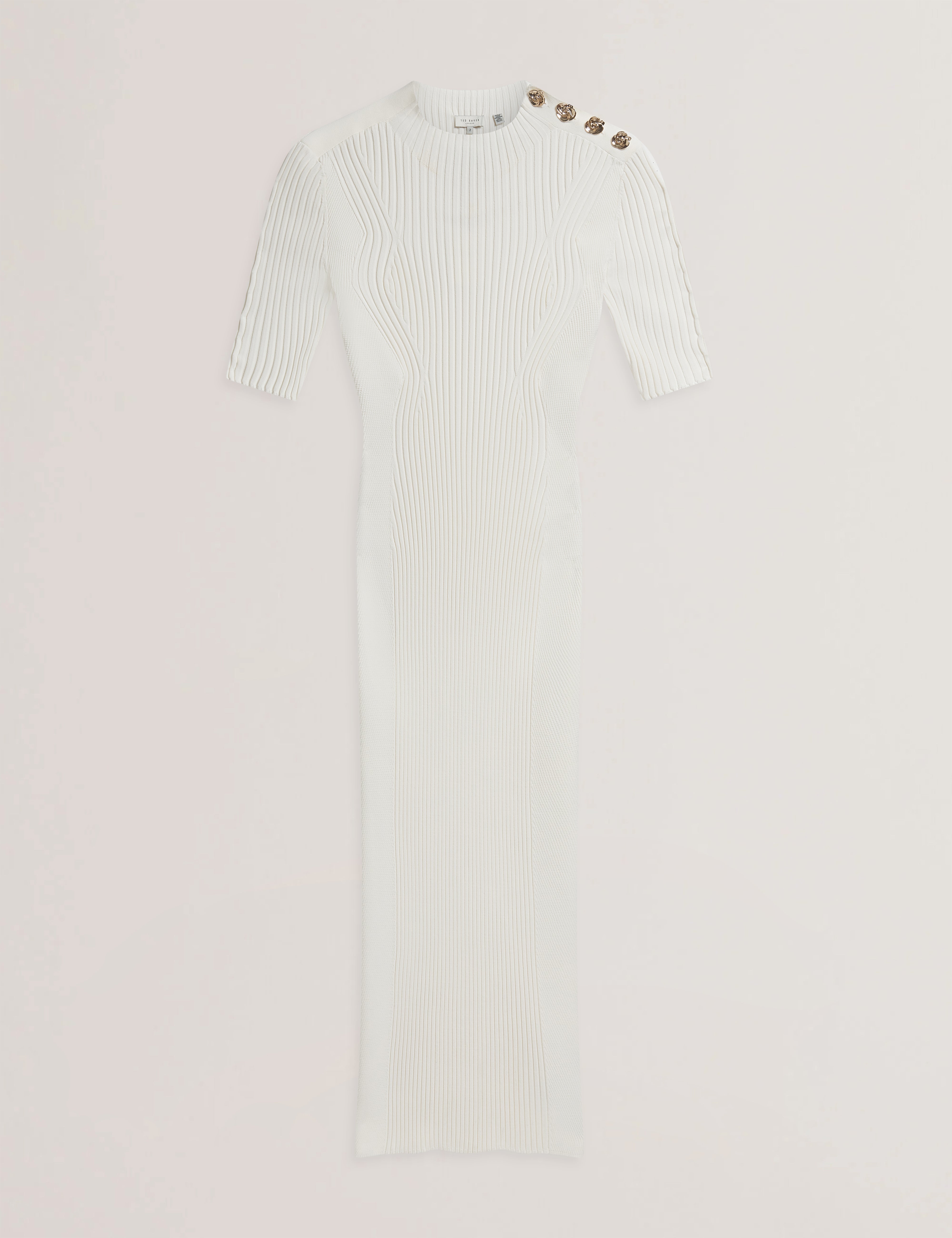 Candiic Ribbed Knit Button Detail Column Dress Ivory