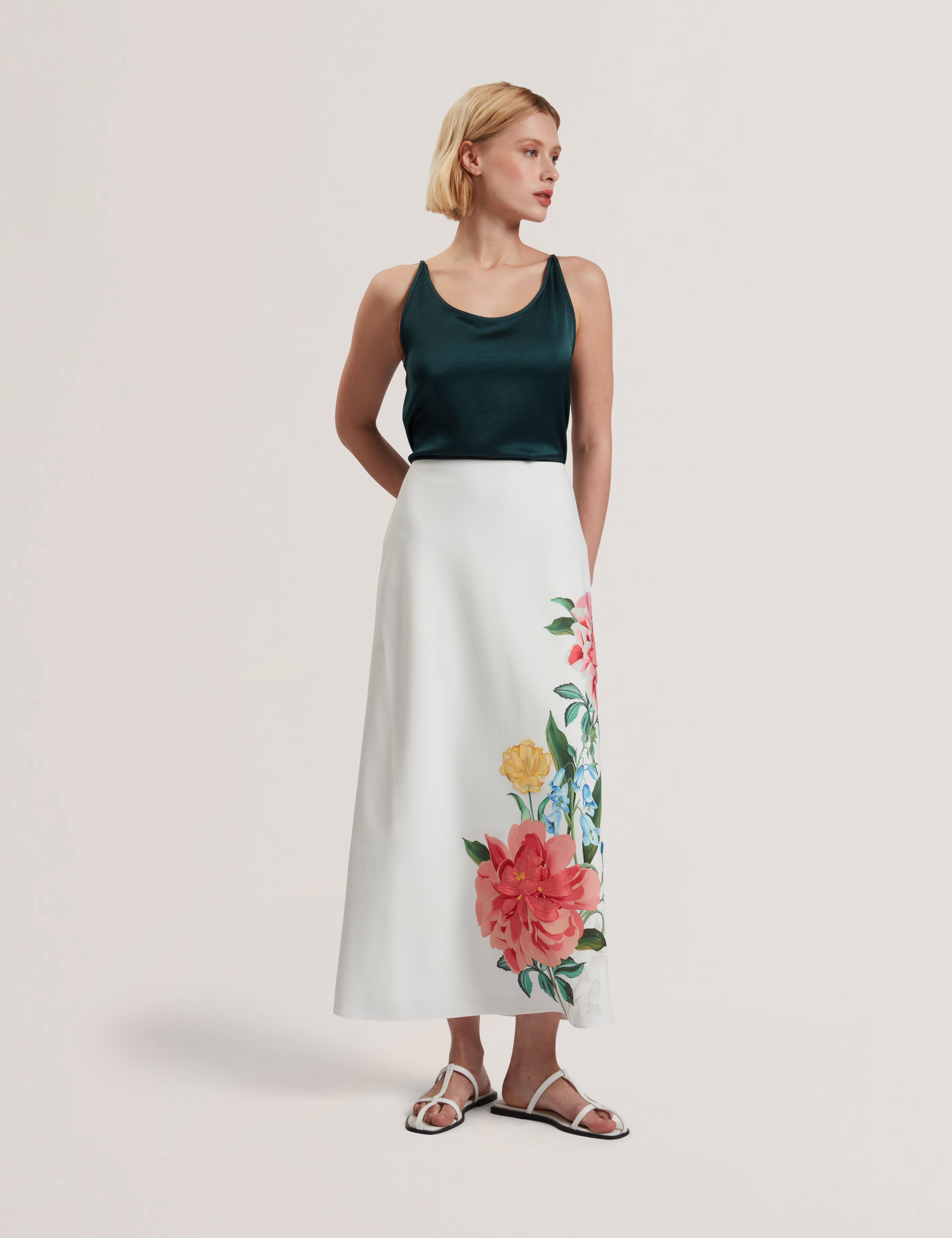 Casla Printed Column Maxi Skirt White