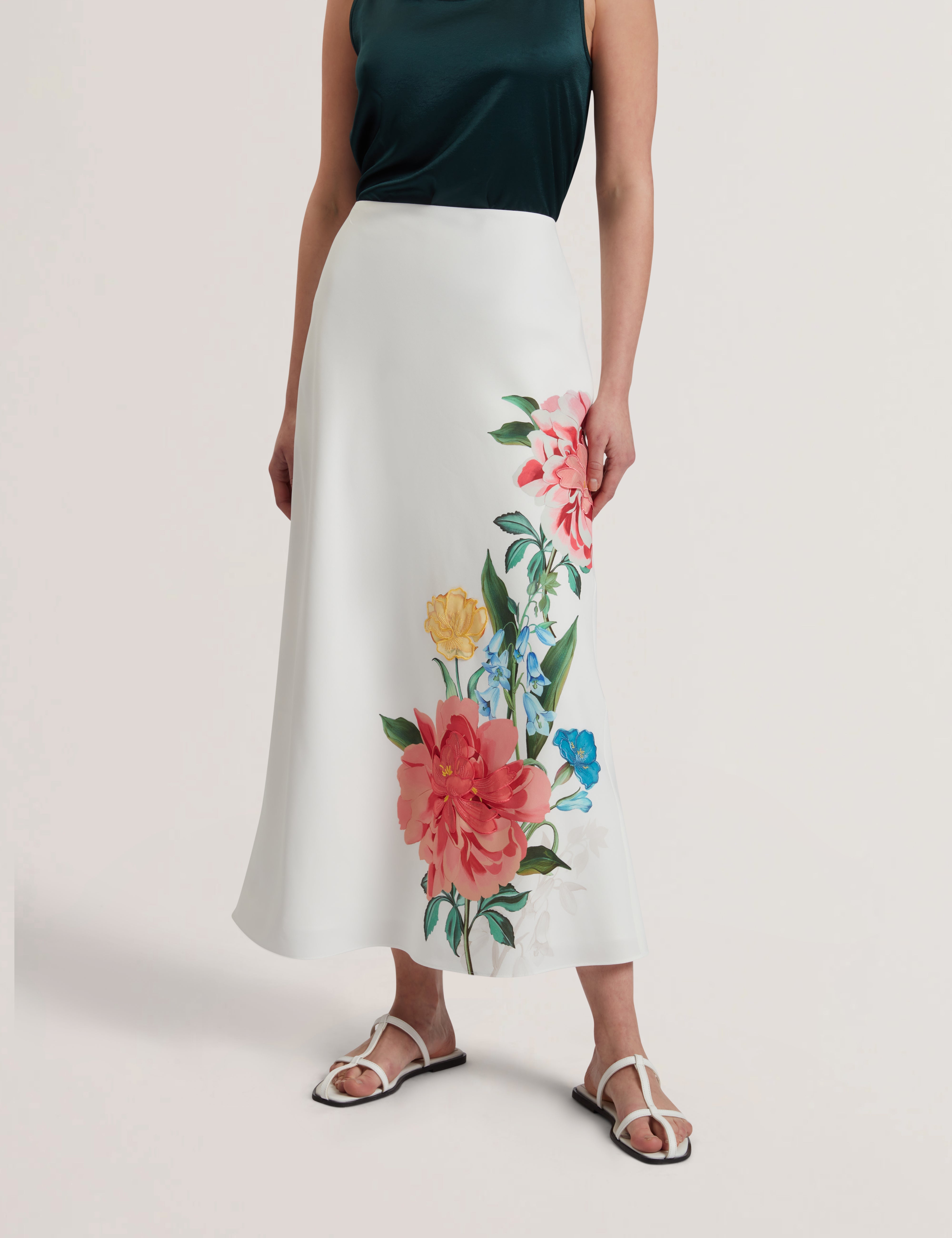 Casla Printed Column Maxi Skirt White