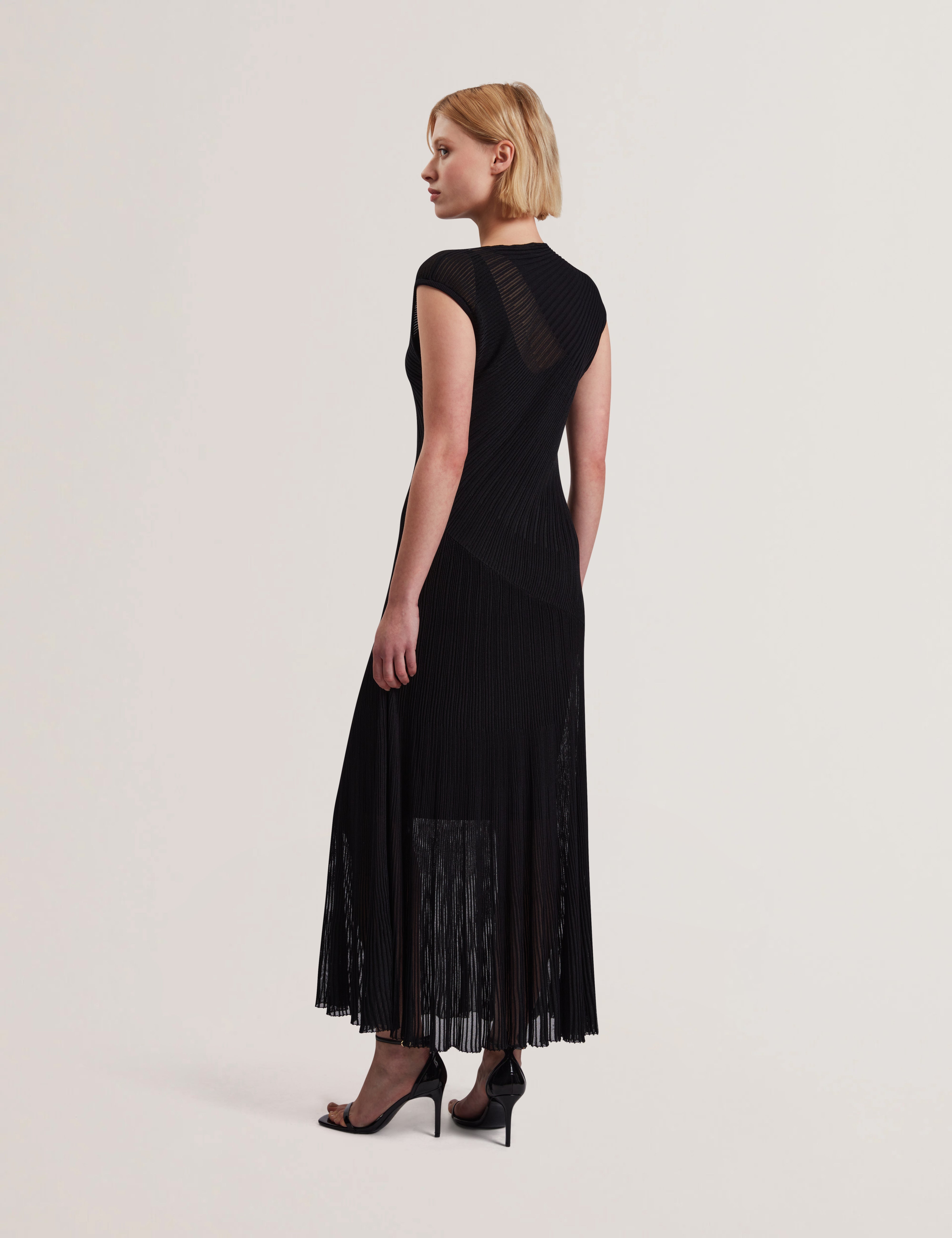 Celyina Engineered Sheer Detail Knitted Midi Dress Black