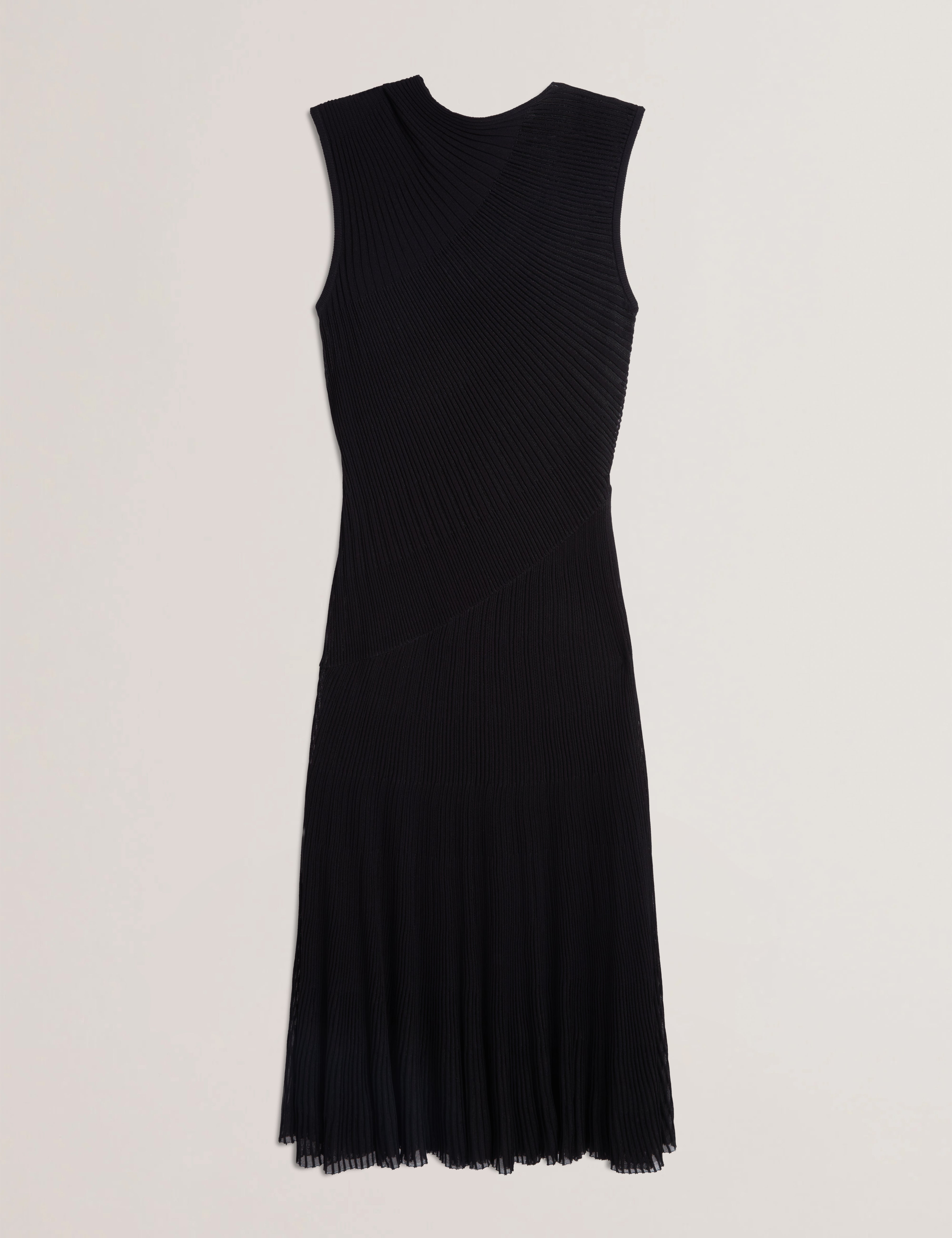 Celyina Engineered Sheer Detail Knitted Midi Dress Black