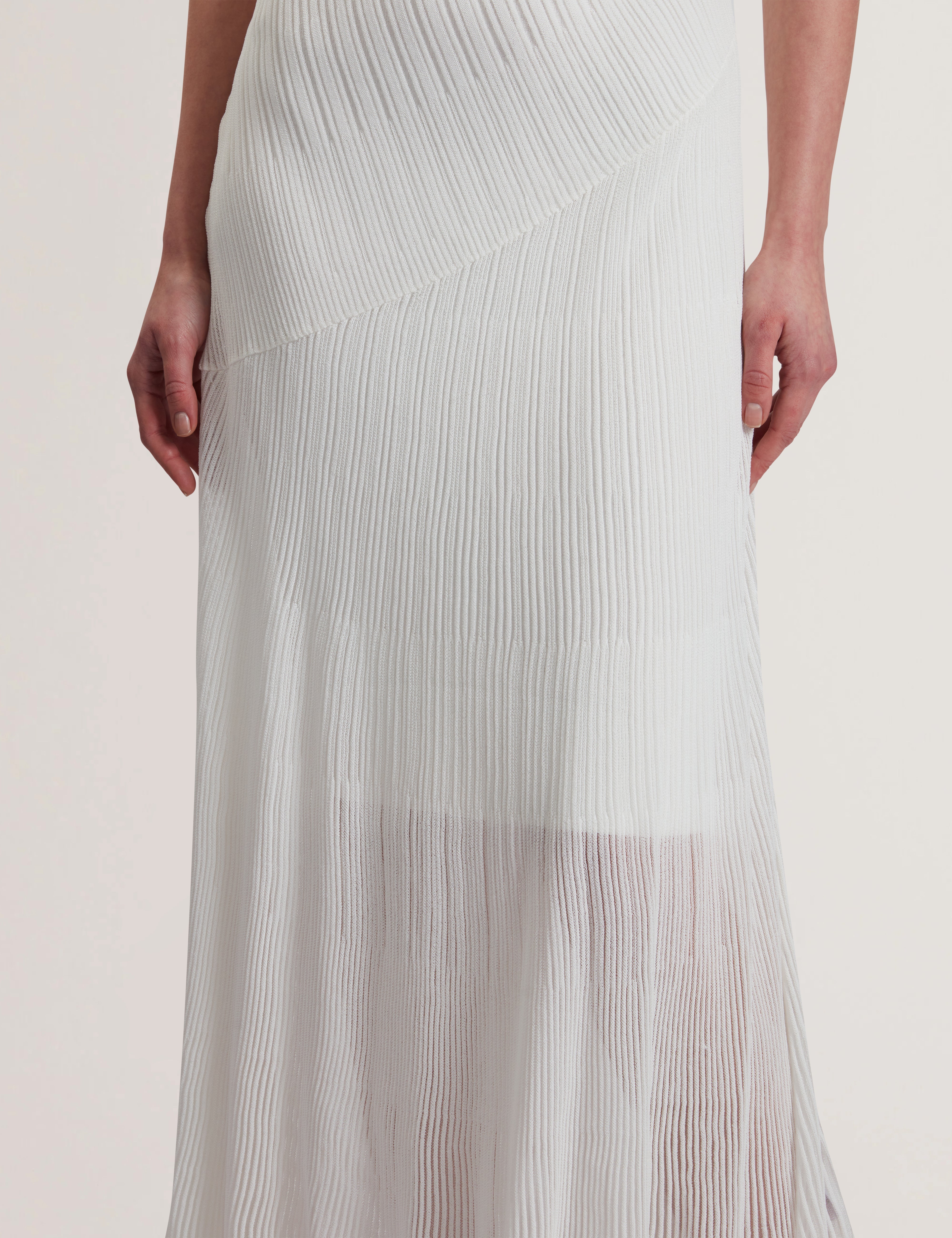 Celyina Engineered Sheer Detail Knitted Midi Dress White