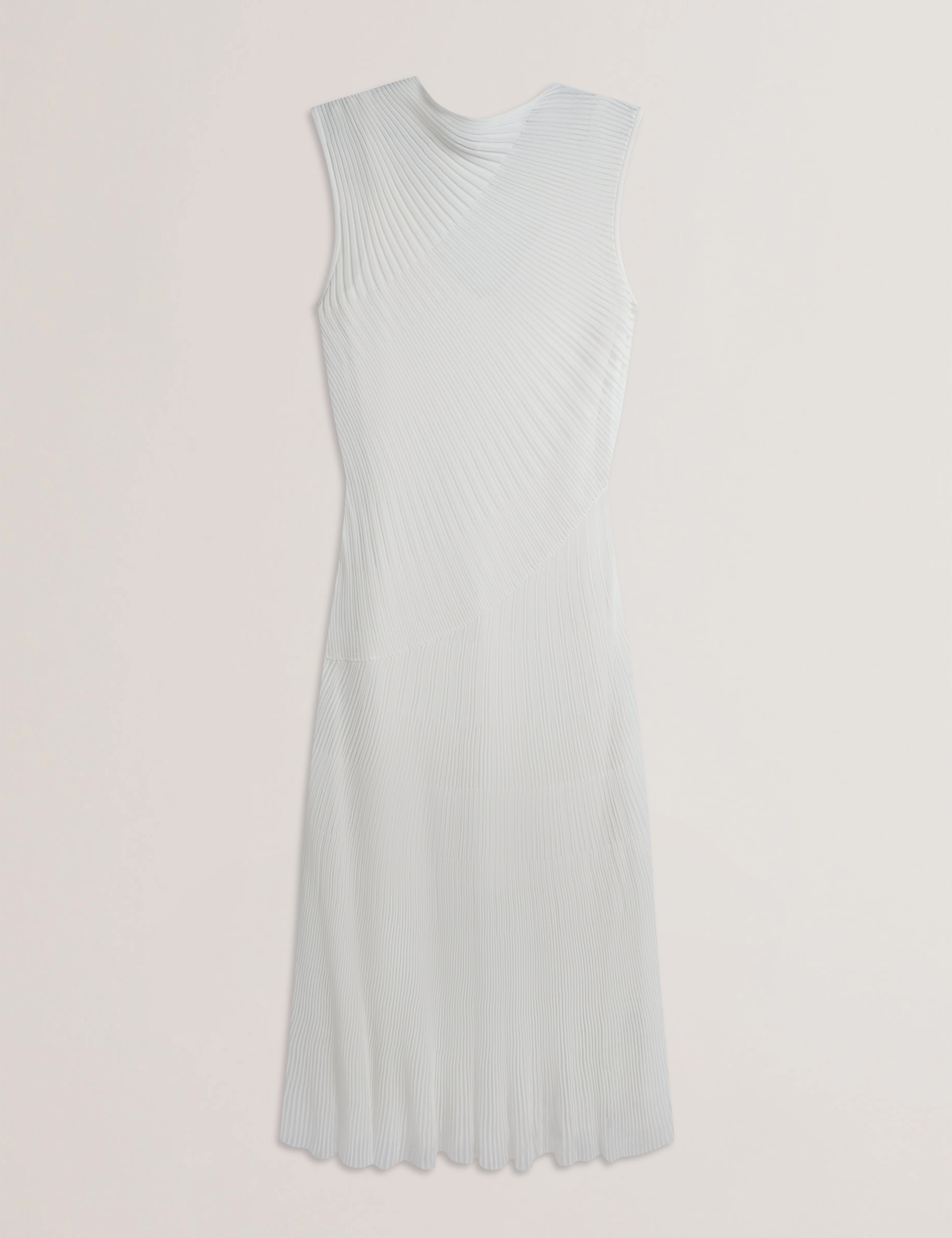 Celyina Engineered Sheer Detail Knitted Midi Dress White
