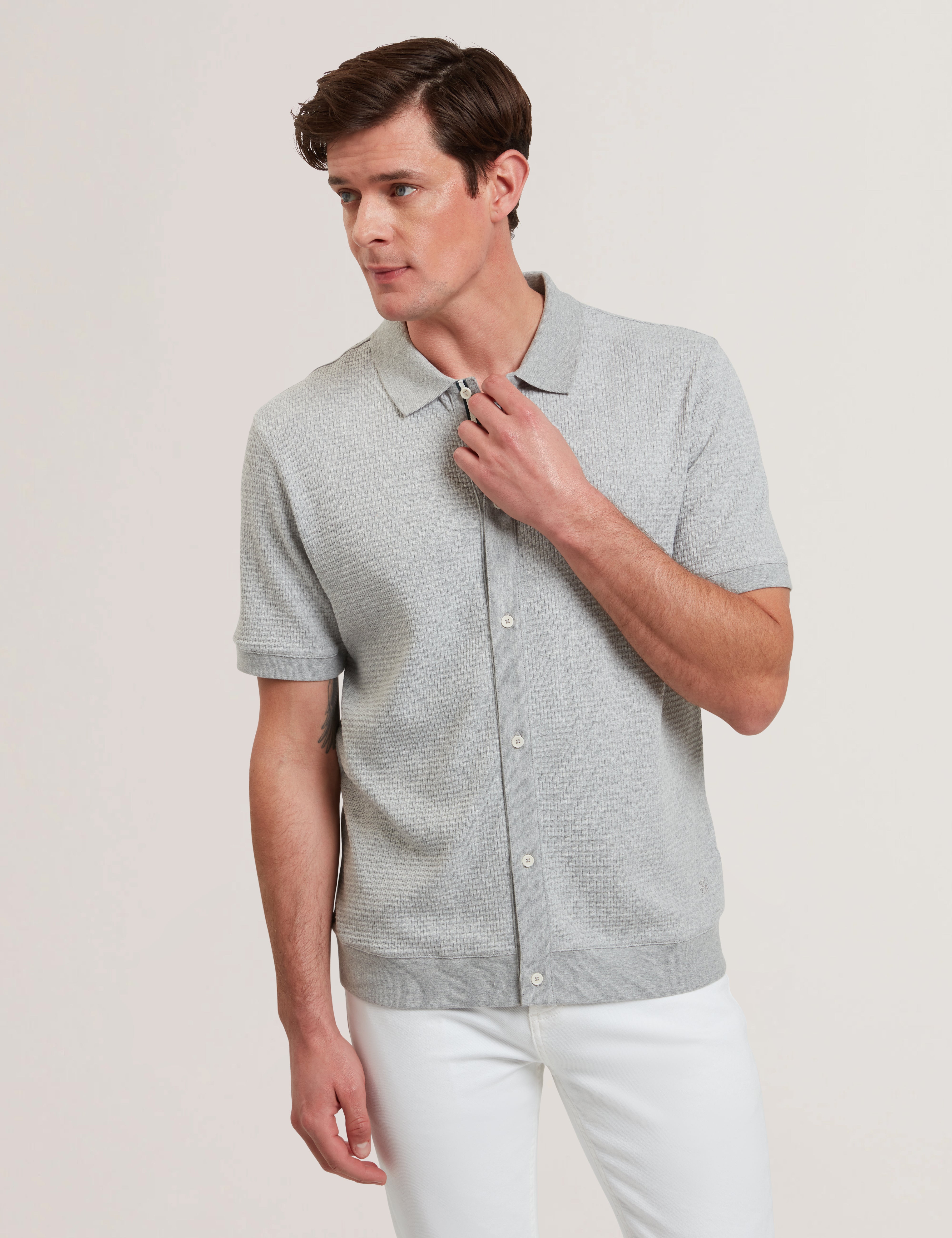 Connyr Short Sleeve Regular Button Through Polo Shirt Lt-Grey
