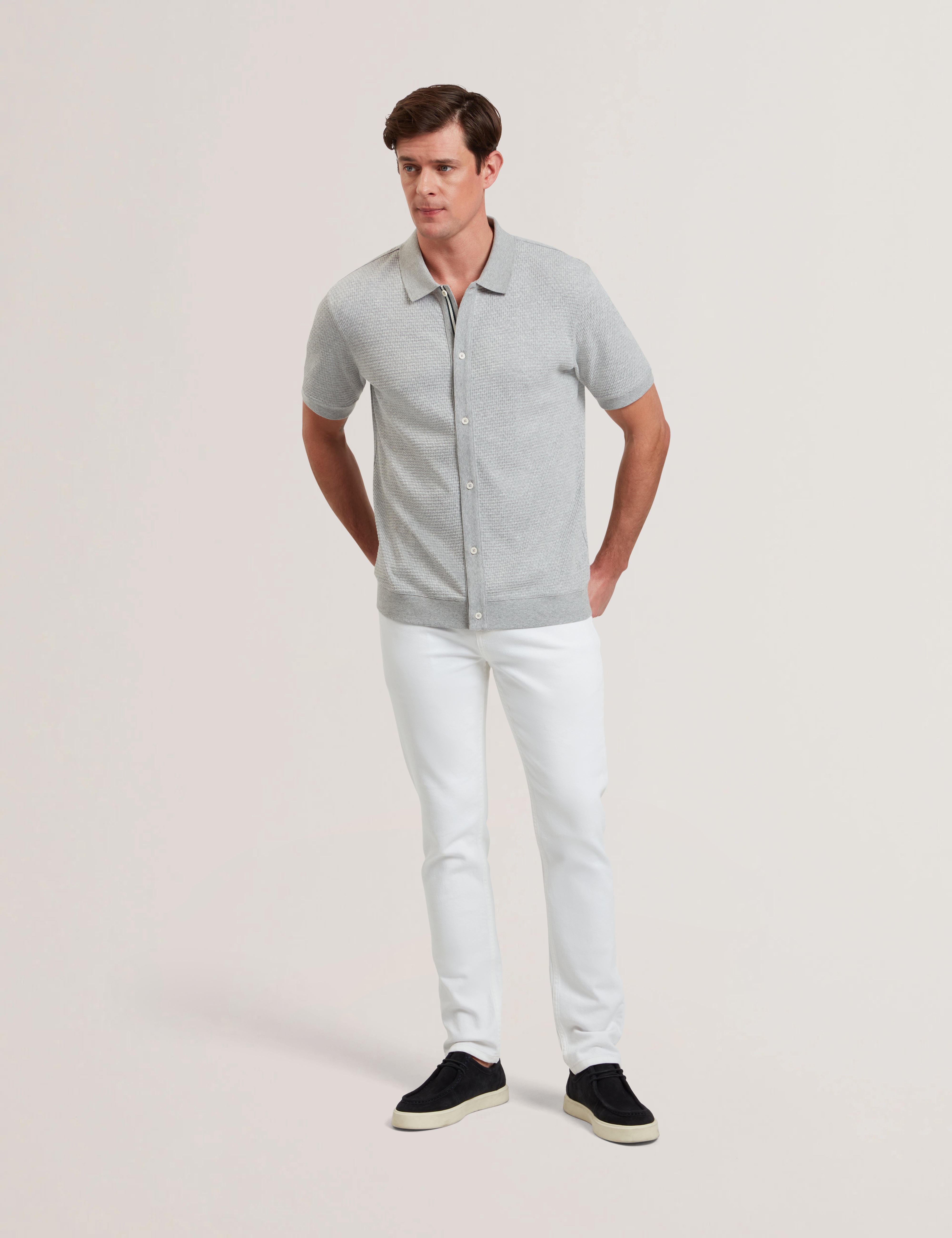 Connyr Short Sleeve Regular Button Through Polo Shirt Lt-Grey