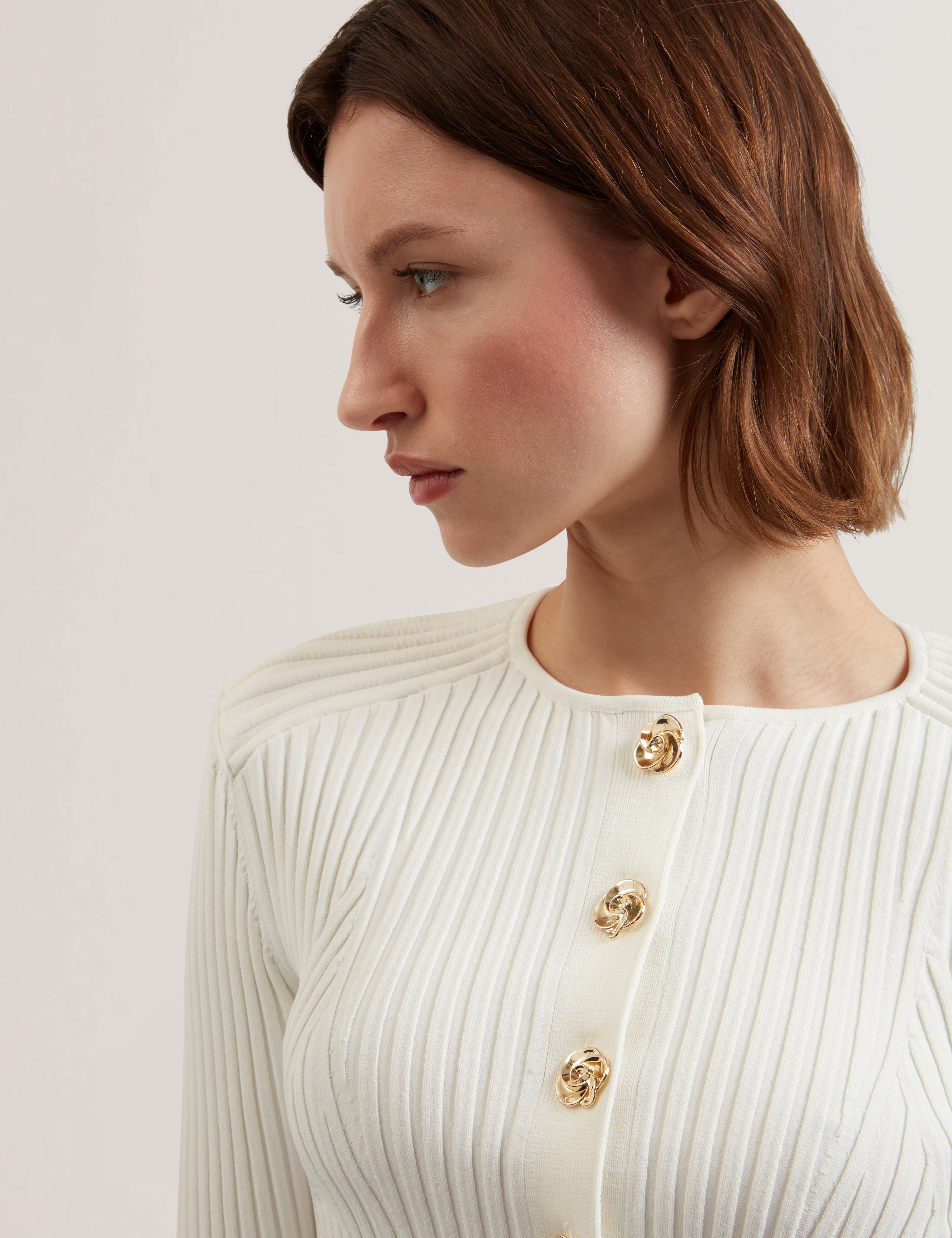 Dayyzi Rib Knit Biker Detail Cardigan Ivory