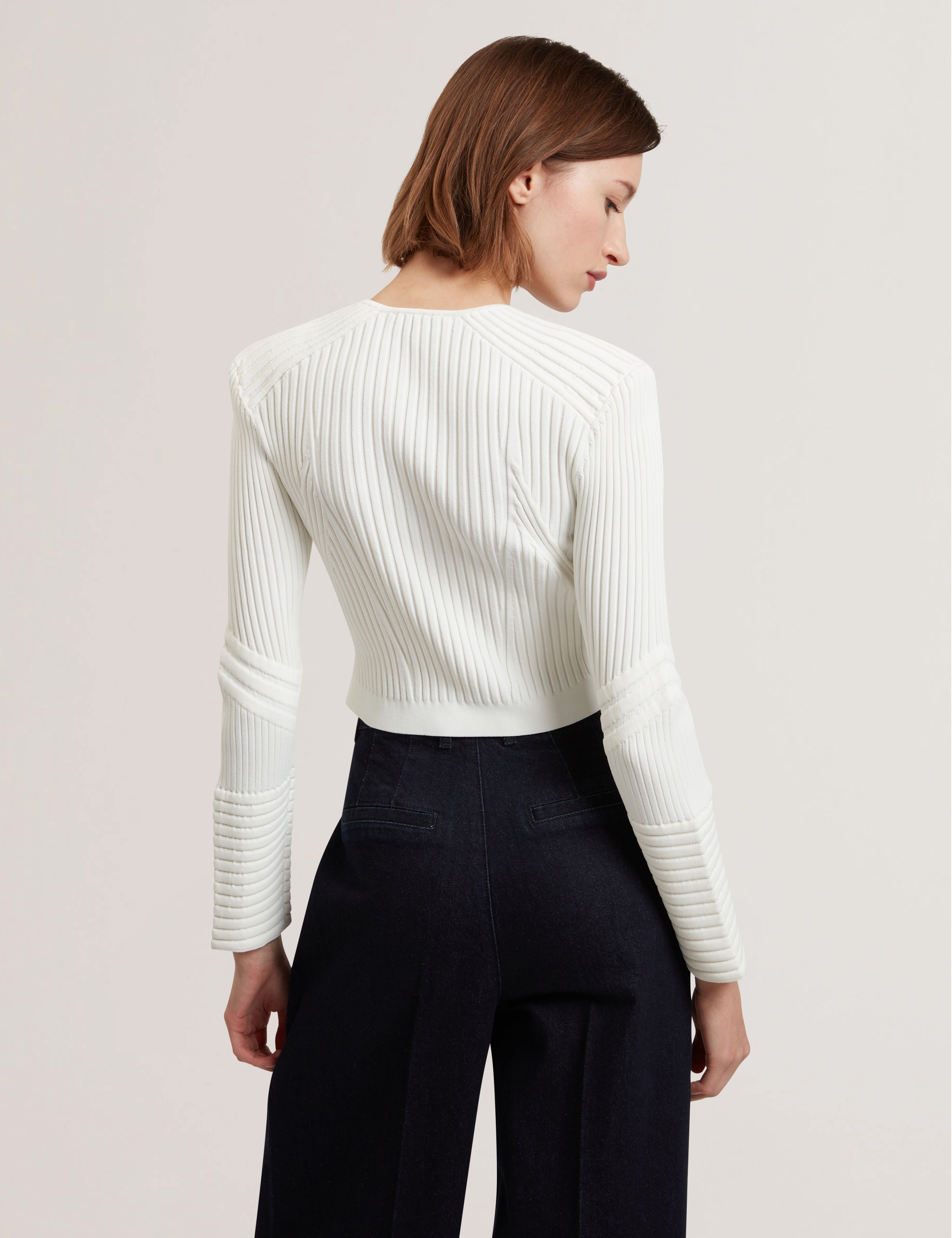 Dayyzi Rib Knit Biker Detail Cardigan Ivory