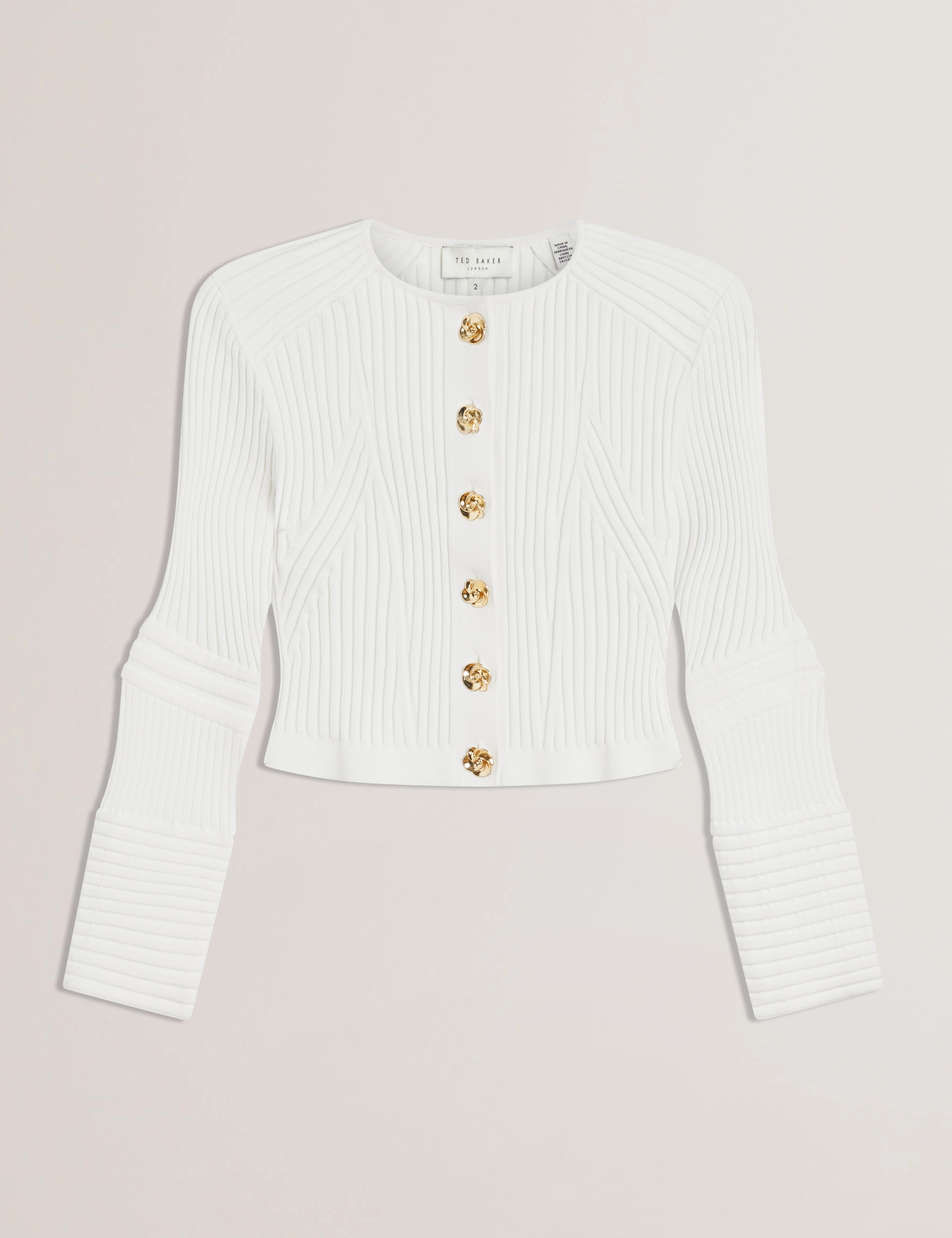 Dayyzi Rib Knit Biker Detail Cardigan Ivory