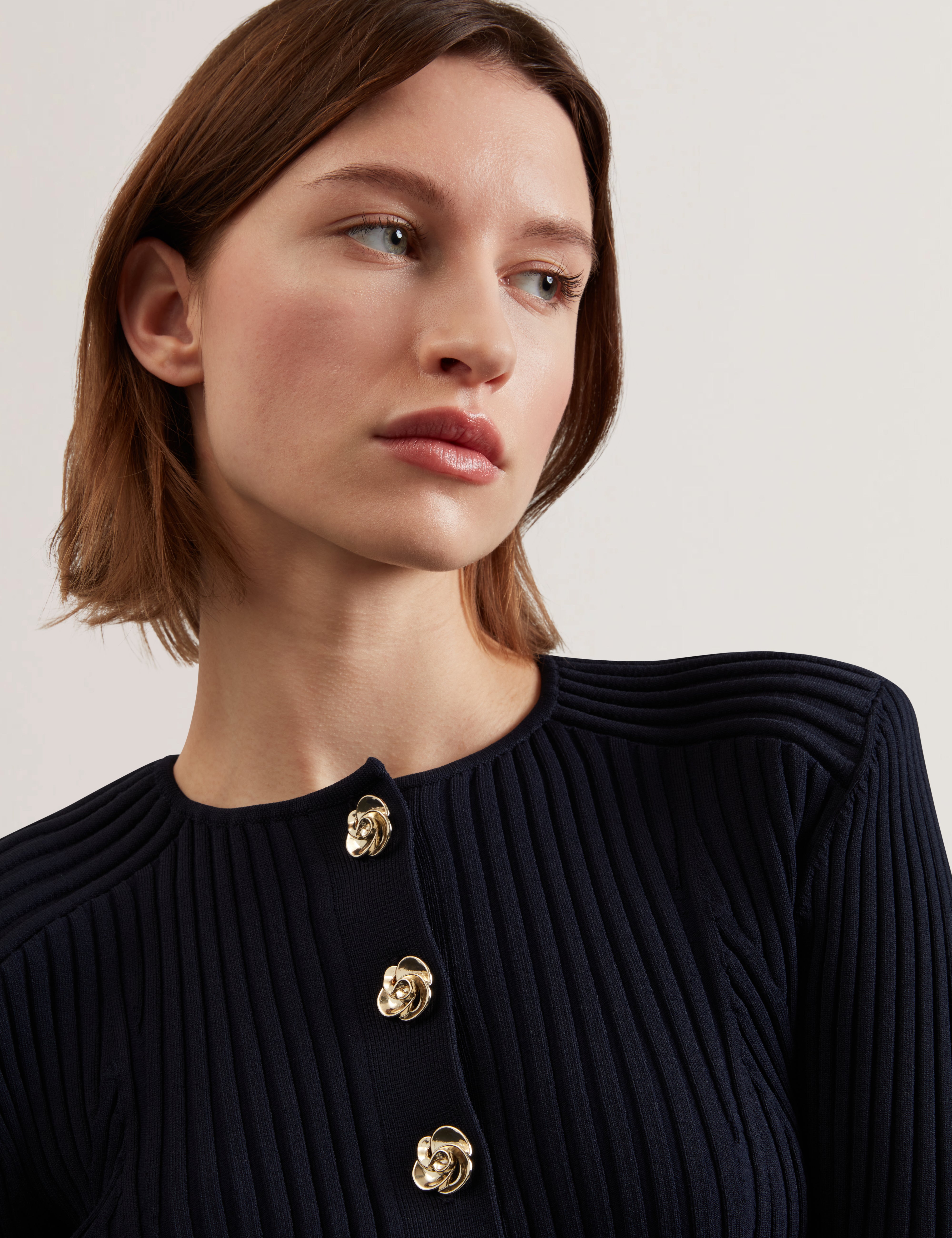 Dayyzi Rib Knit Biker Detail Cardigan Navy