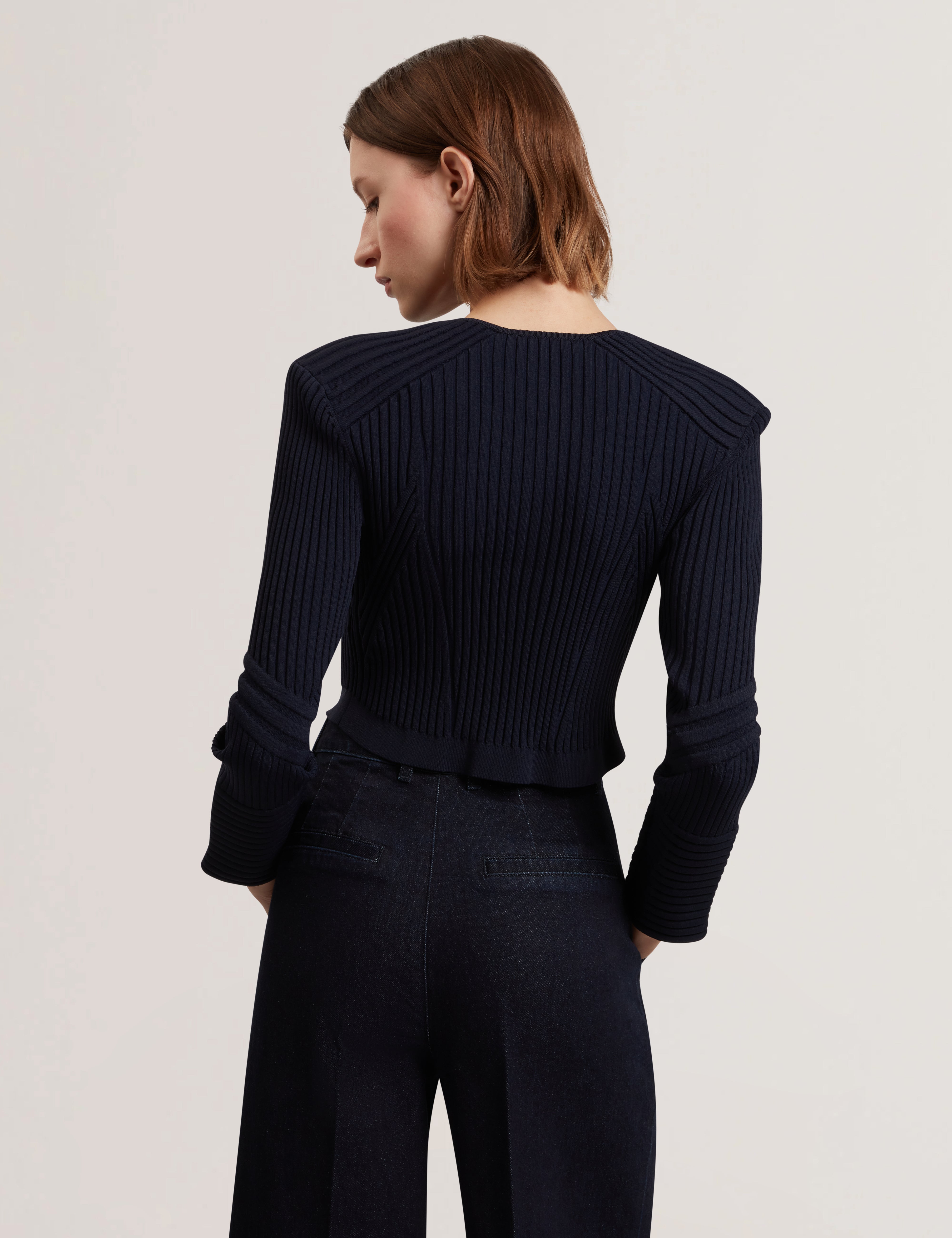 Dayyzi Rib Knit Biker Detail Cardigan Navy