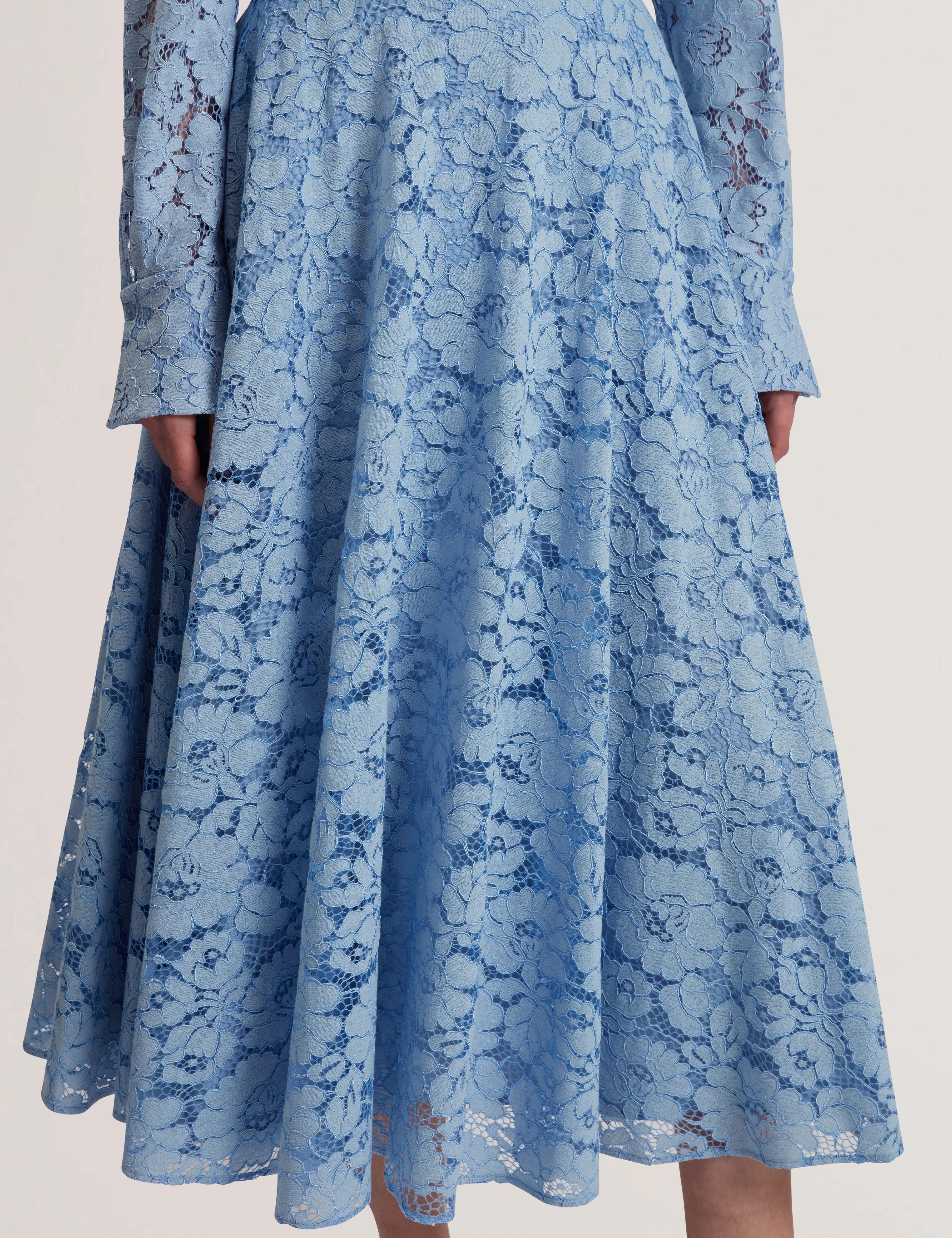 Demiee Bonded Lace Pleated Midi Skirt Lt-Blue