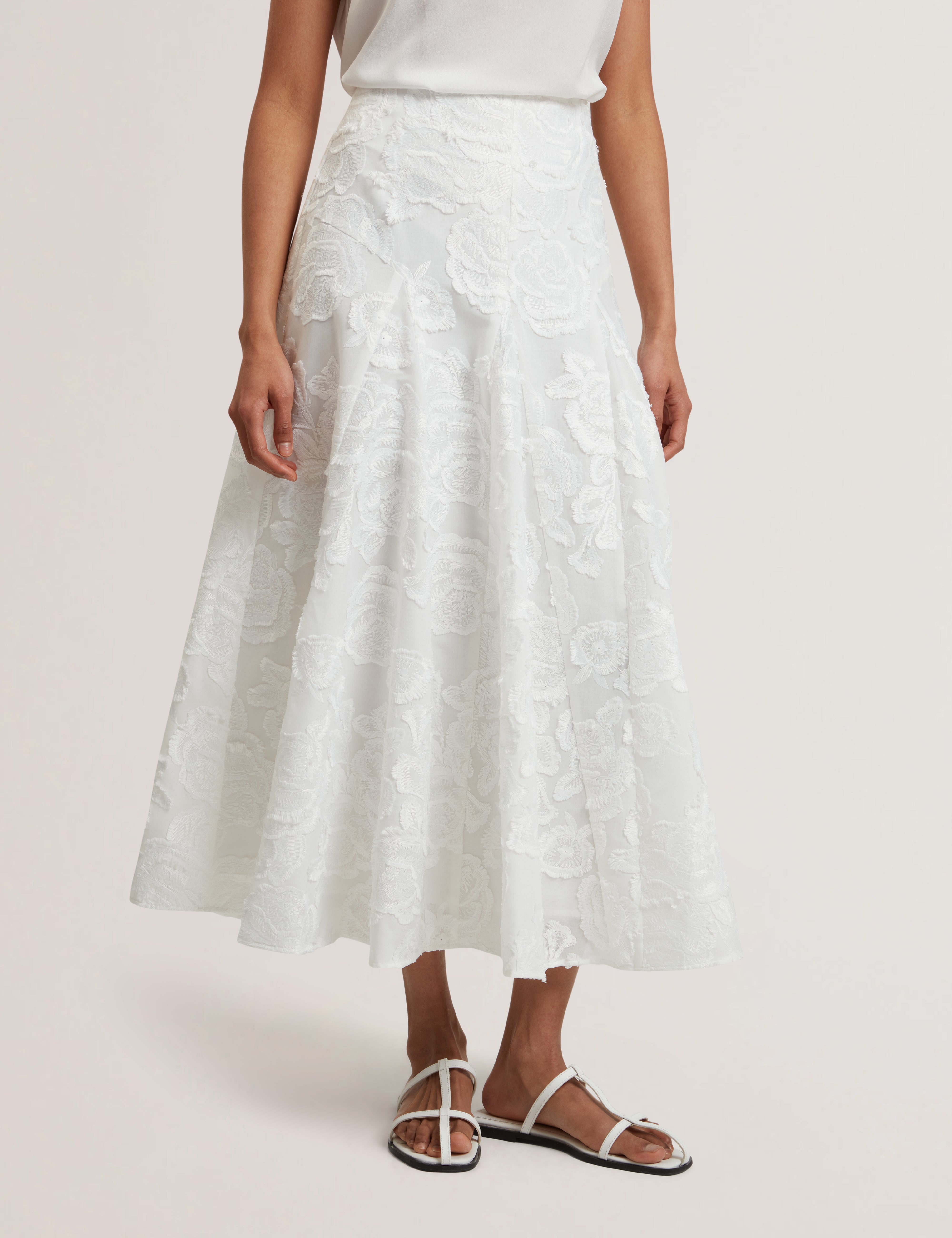 Eccrina Textured Rose Detail Midi Skirt White
