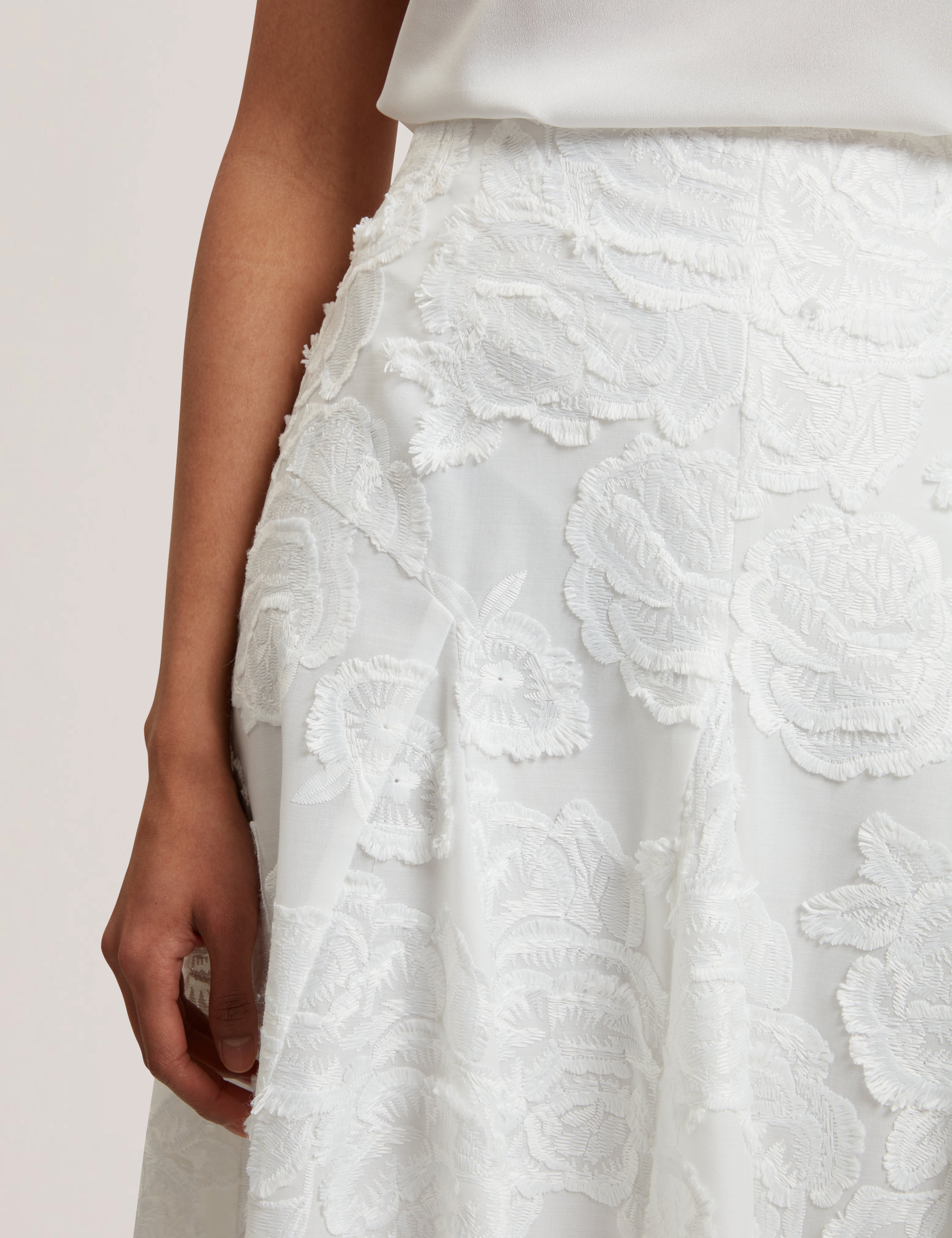 Eccrina Textured Rose Detail Midi Skirt White