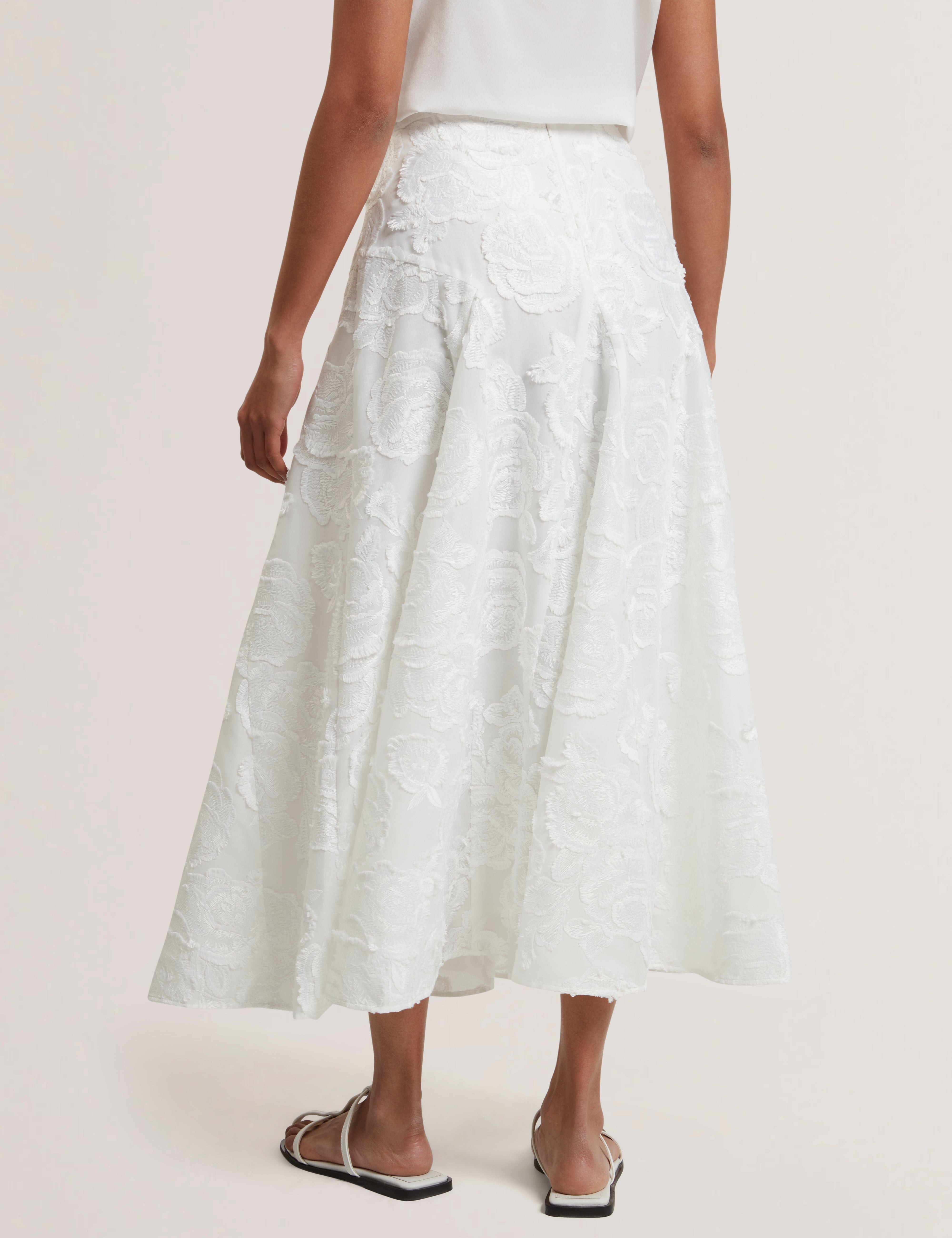 Eccrina Textured Rose Detail Midi Skirt White
