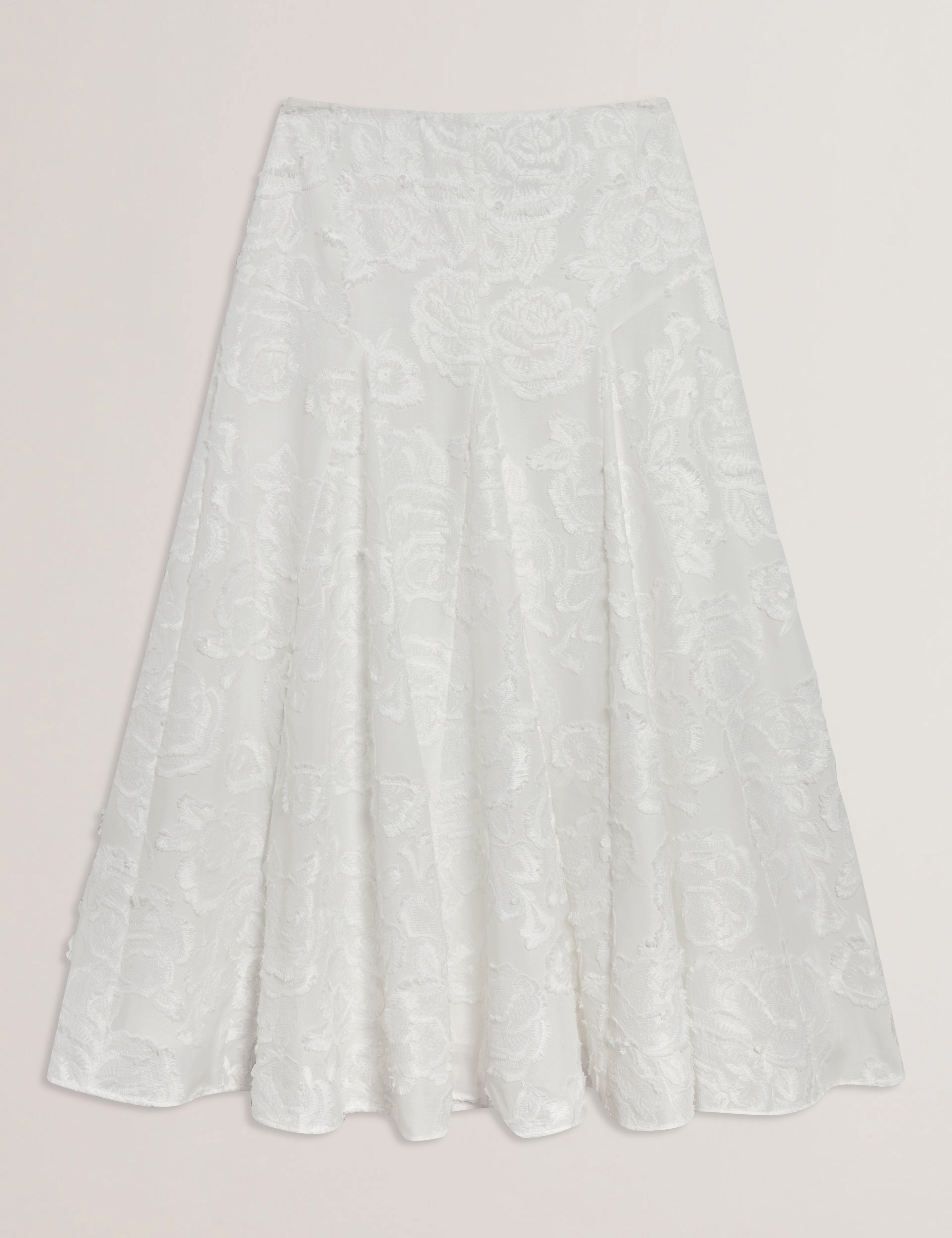 Eccrina Textured Rose Detail Midi Skirt White