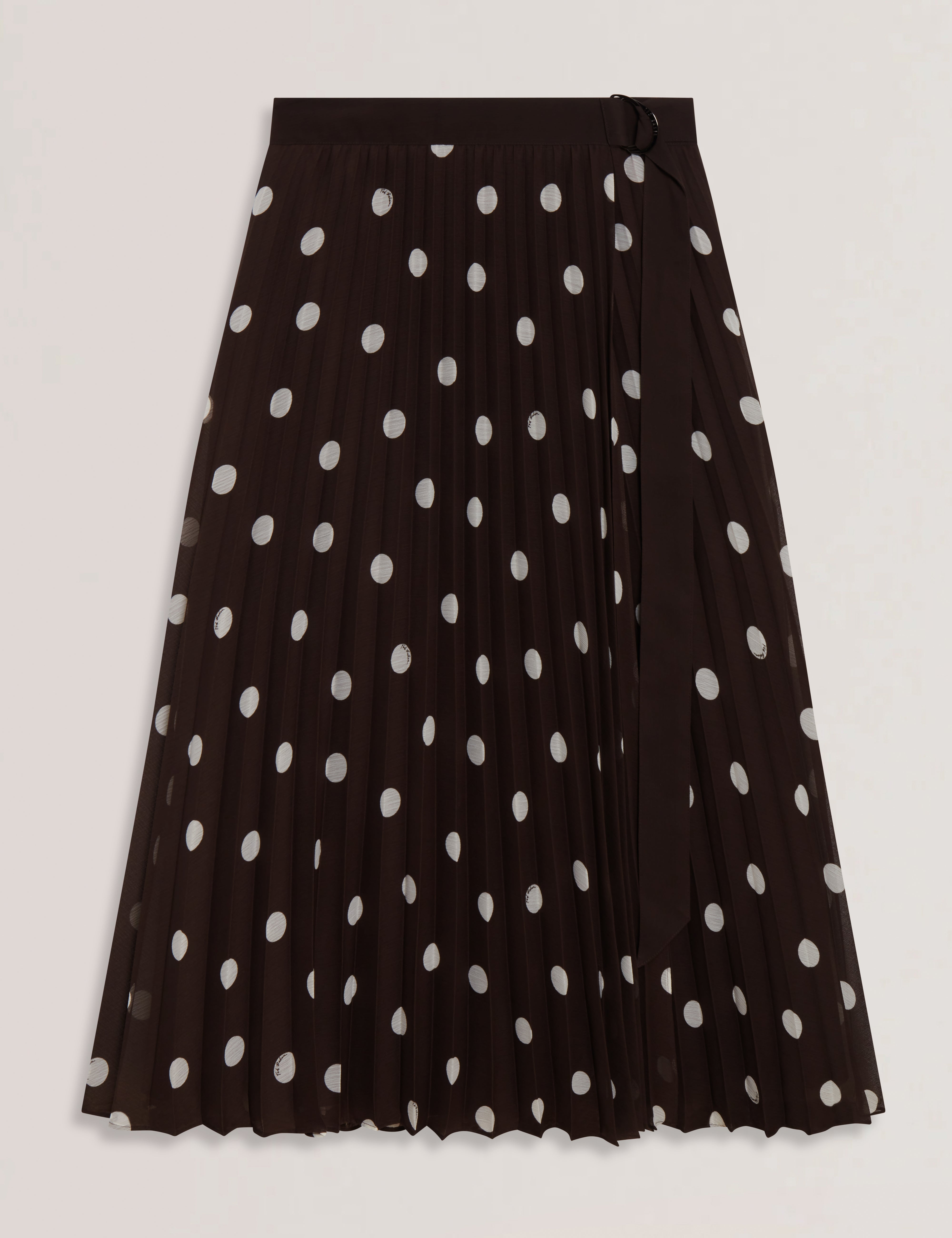 Ereo Polka Dot Pleated Midi Skirt Dk-Brown